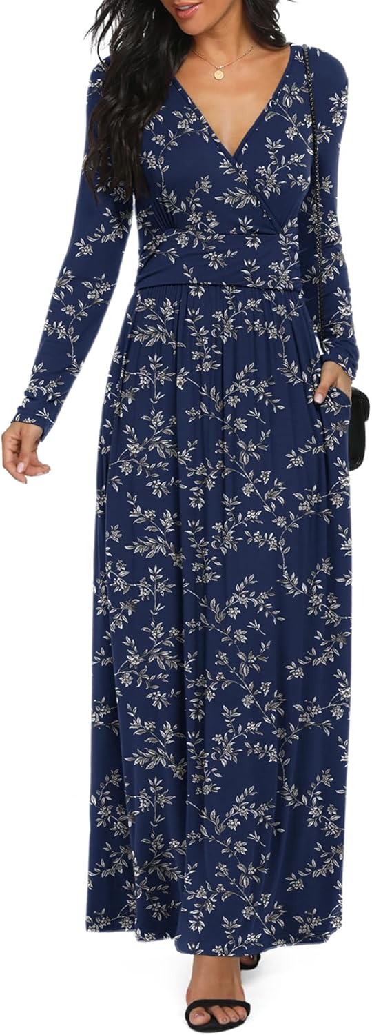 LILBETTER Women Long Sleeve Deep V Neck Maxi Casual Dress Review