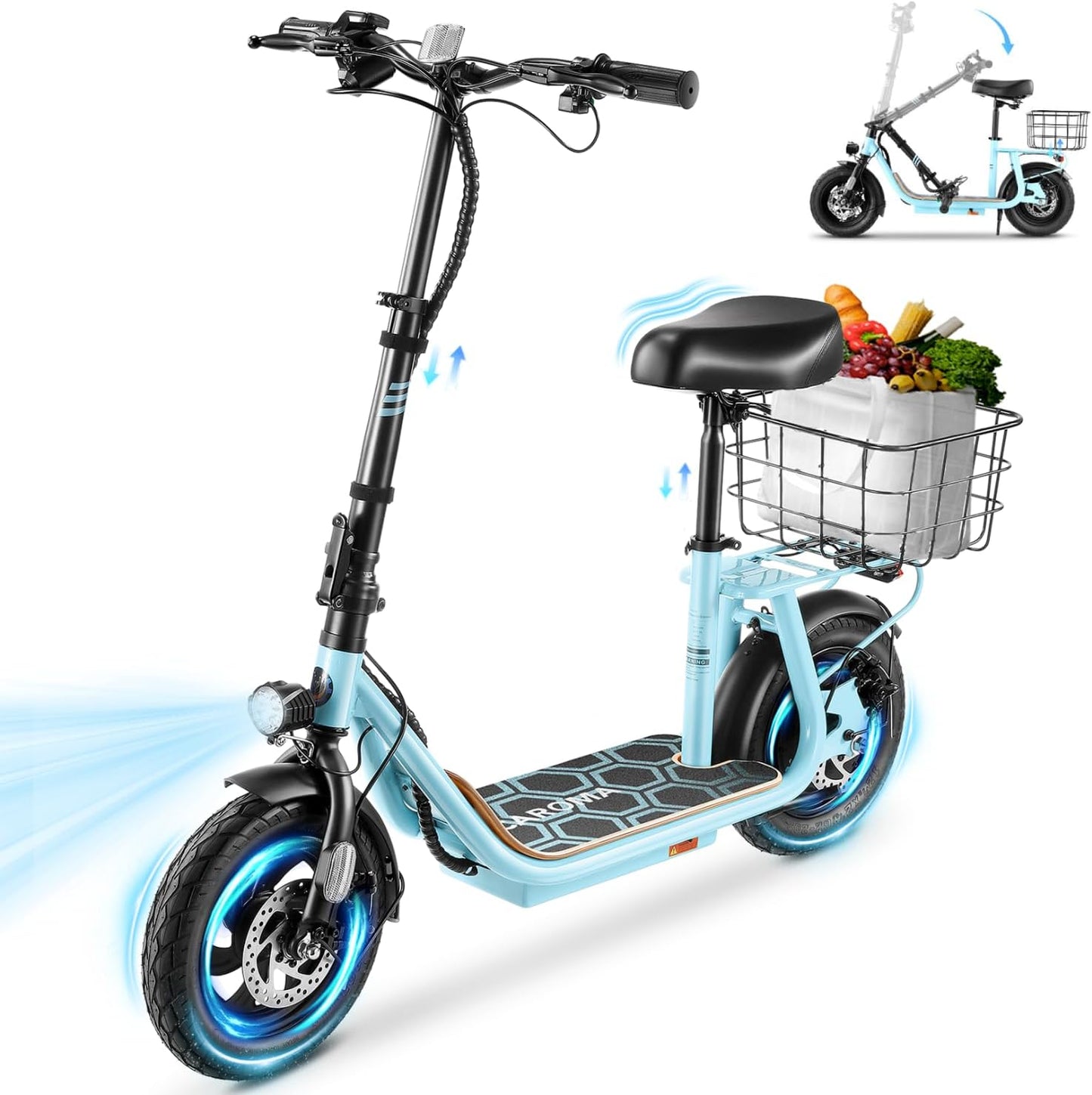 Caroma Electric Scooter with Seat: 30 Miles, 20MPH Speed