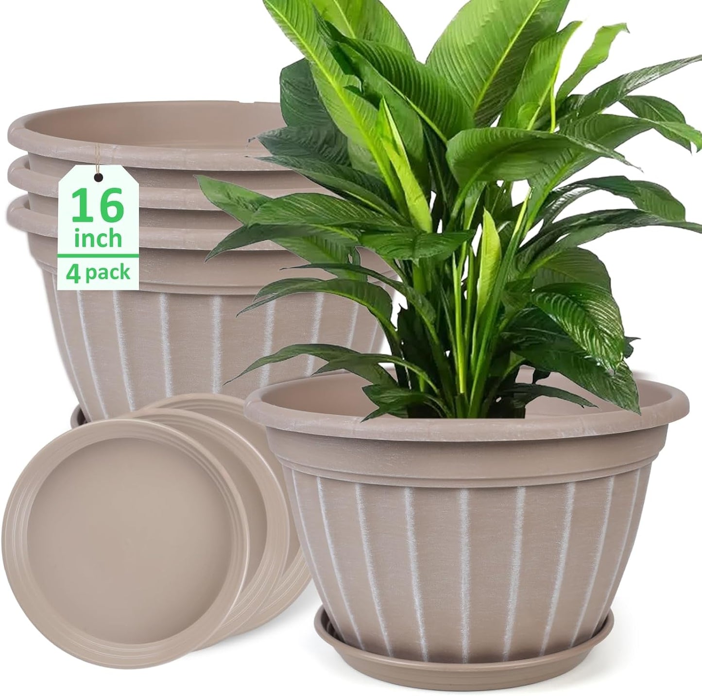 FGstyle 16 inch Plant Pots with Drainage Holes for Indoor Use