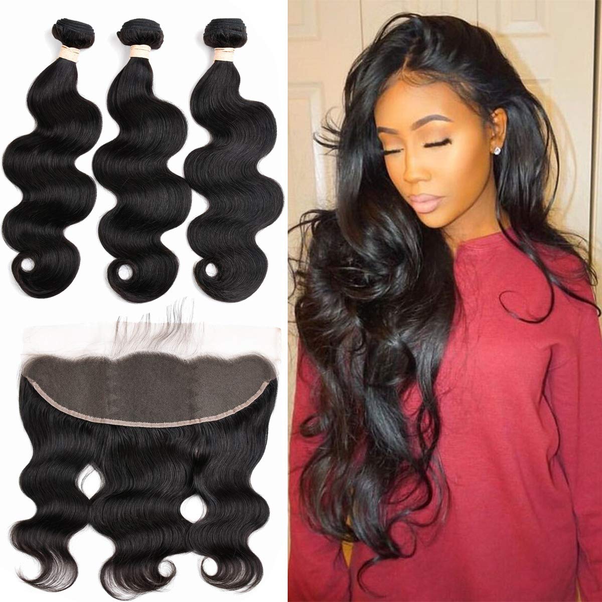 Bundles With Frontal Brazilian Body Wave Hair Extensions 22-26in