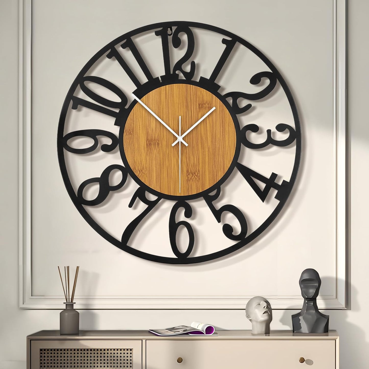 LEIKE Large Wall Clock - Silent Non Ticking Rustic Design