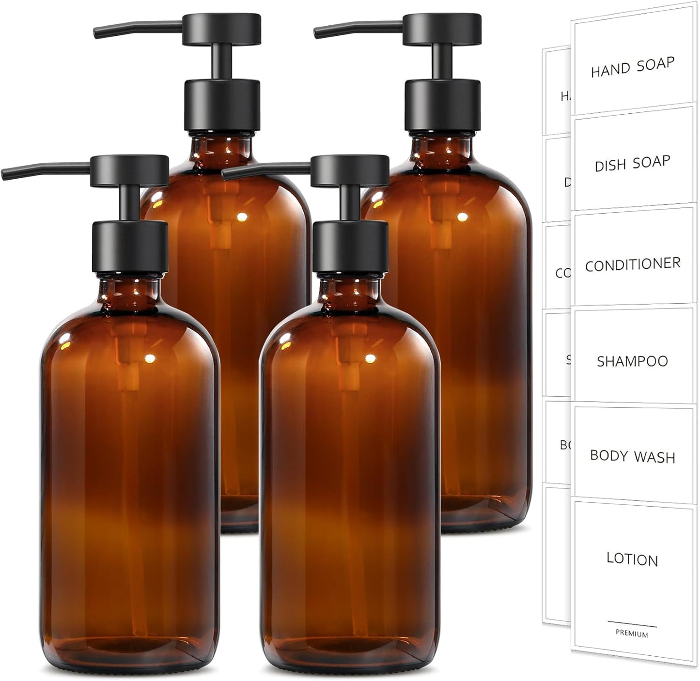 Stylish Amber Glass Soap Dispenser Set for Kitchen and Bath