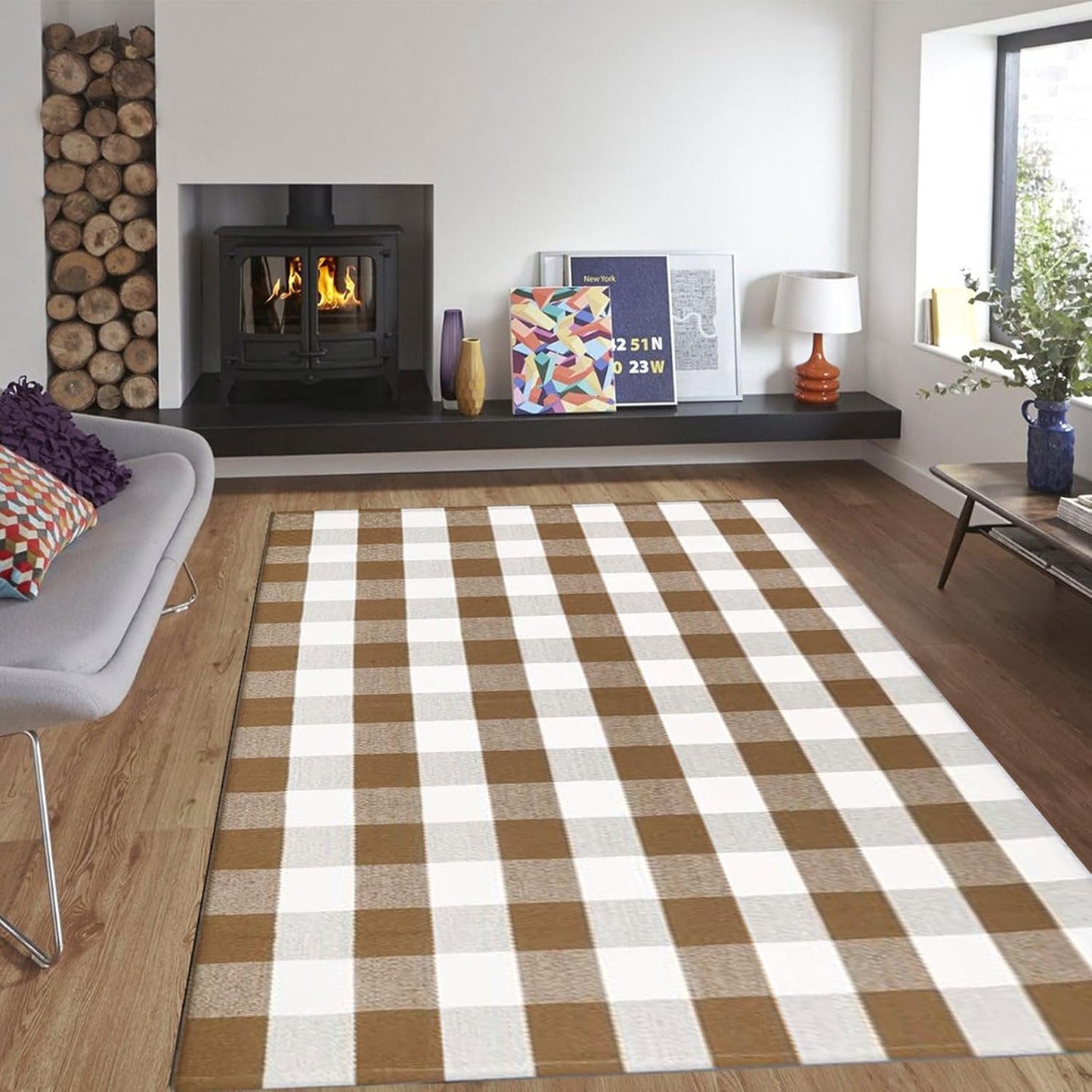 Fall Outdoor Rug Cotton Hand-Woven Buffalo Plaid Doormat