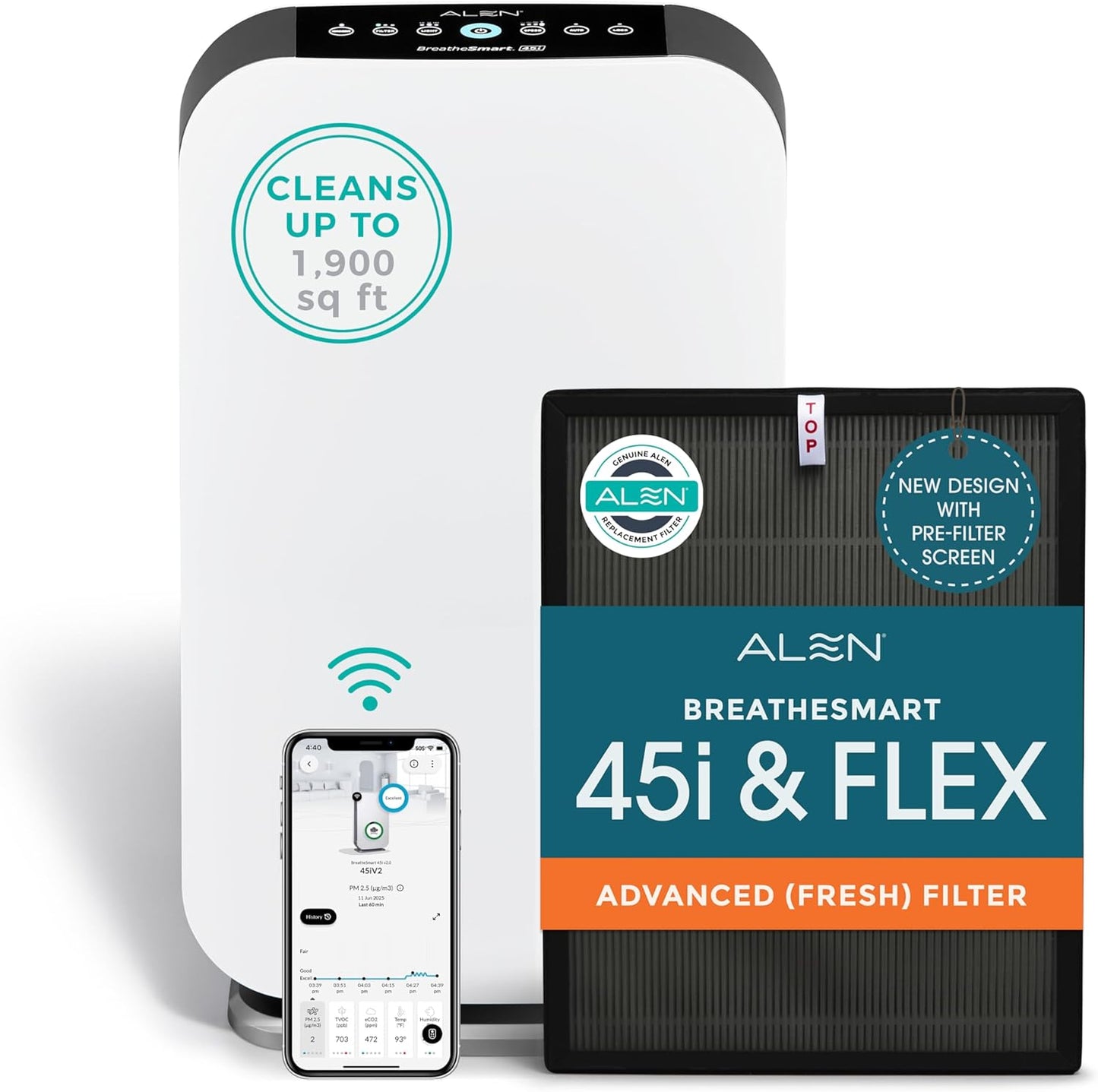 Alen Air Purifier BreatheSmart 45i HEPA for Large Rooms