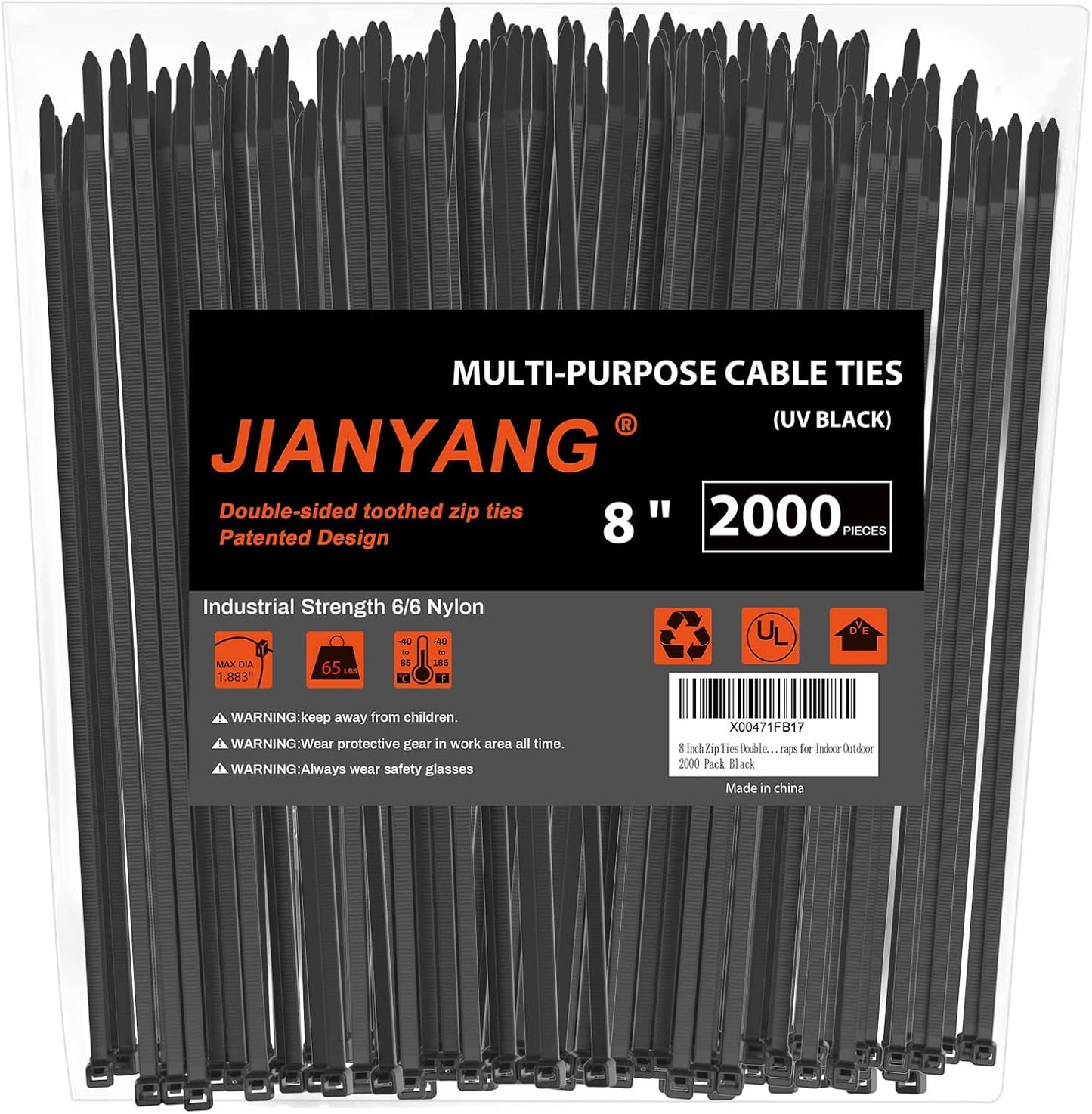 8 Inch Zip Ties Double Sided Toothed Heavy Duty 2000 Pack