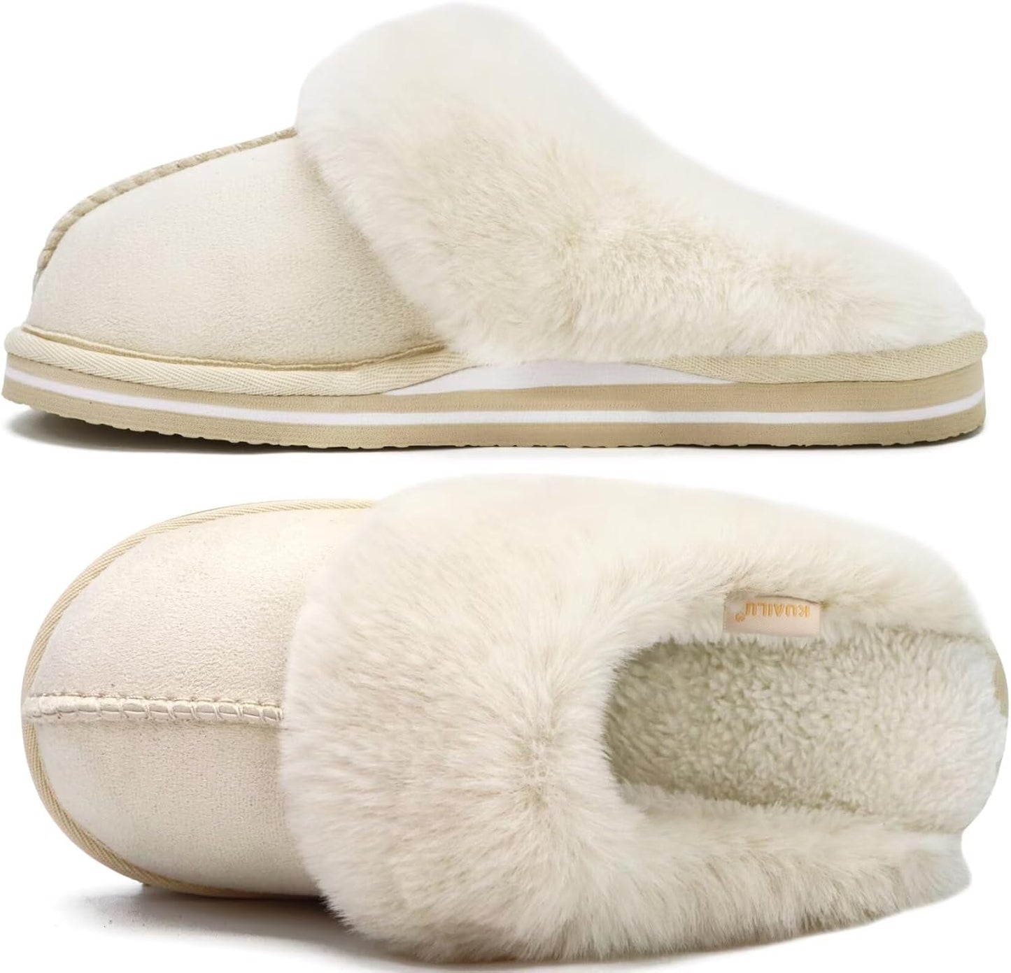 KuaiLu Womens Fluff Dual Memory Foam Slippers for Cozy Comfort