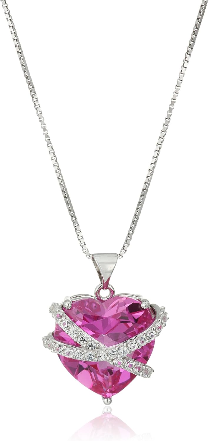 Heart Pendant Necklace with Created Pink and White Sapphire