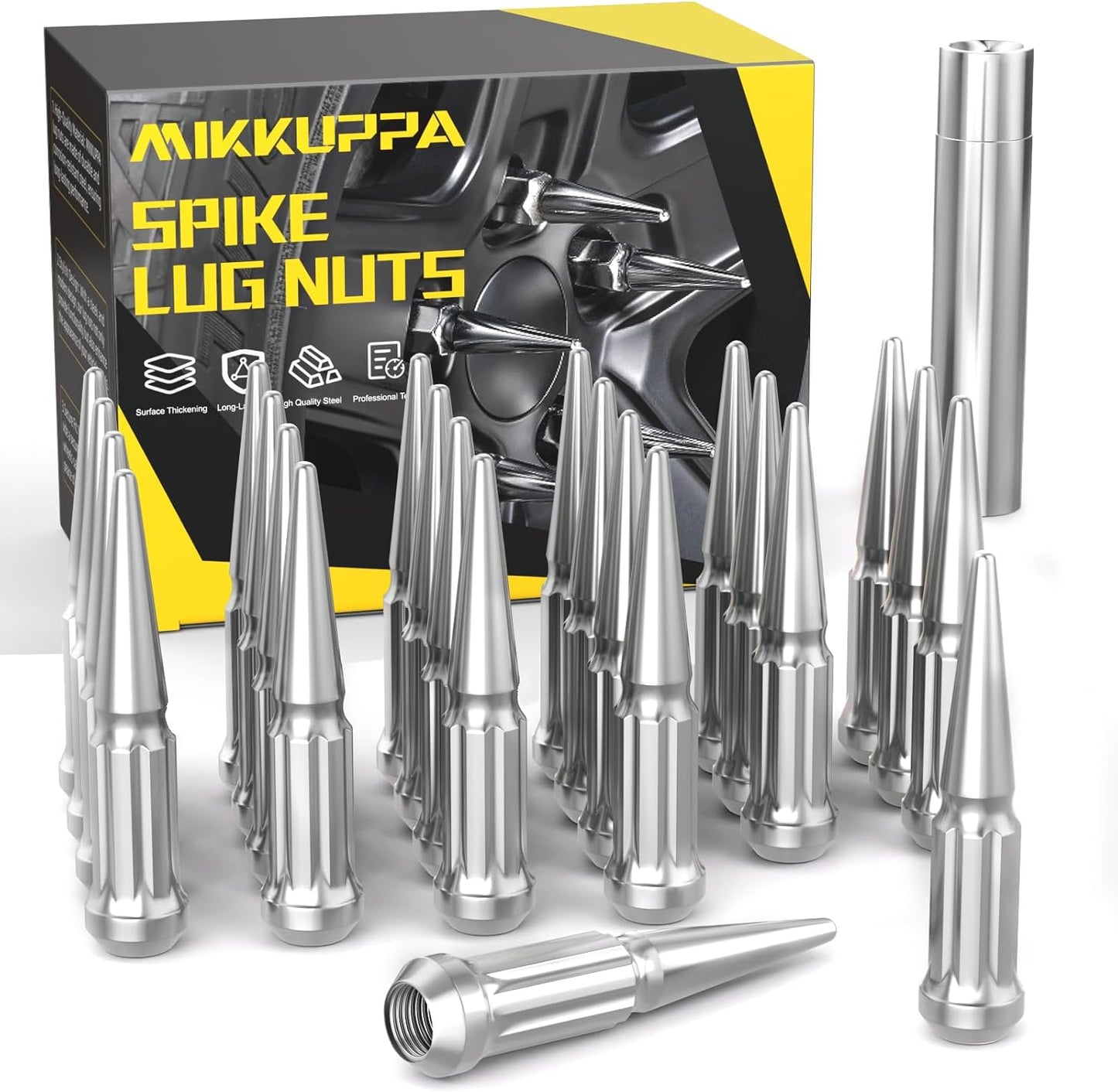 MIKKUPPA M14x1.5 Spike Lug Nuts - Chrome Acorn Tire Nut Set
