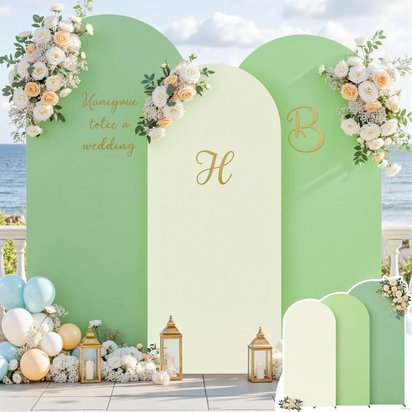 Gradient Green Cream Arch Backdrop Cover Set for Events