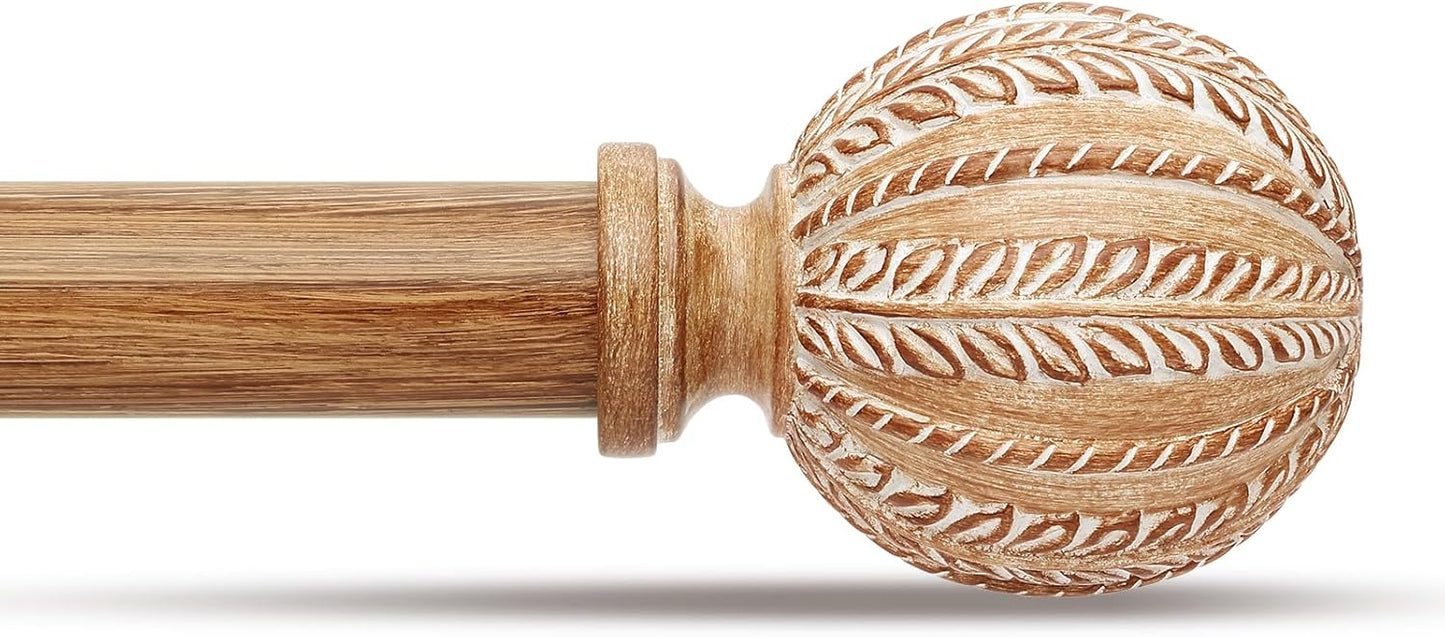 Wood Curtain Rod for Windows 66 to 120 Inch Adjustable Heavy Duty