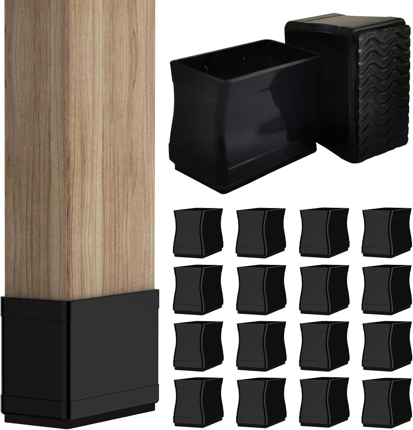 Non Slip Chair Leg Protectors for Hardwoods - Furniture Grippers (16PCS Black)