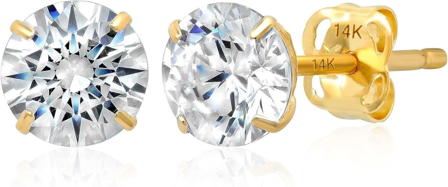 14k Gold Solitaire Round Cubic Zirconia Earrings for All
