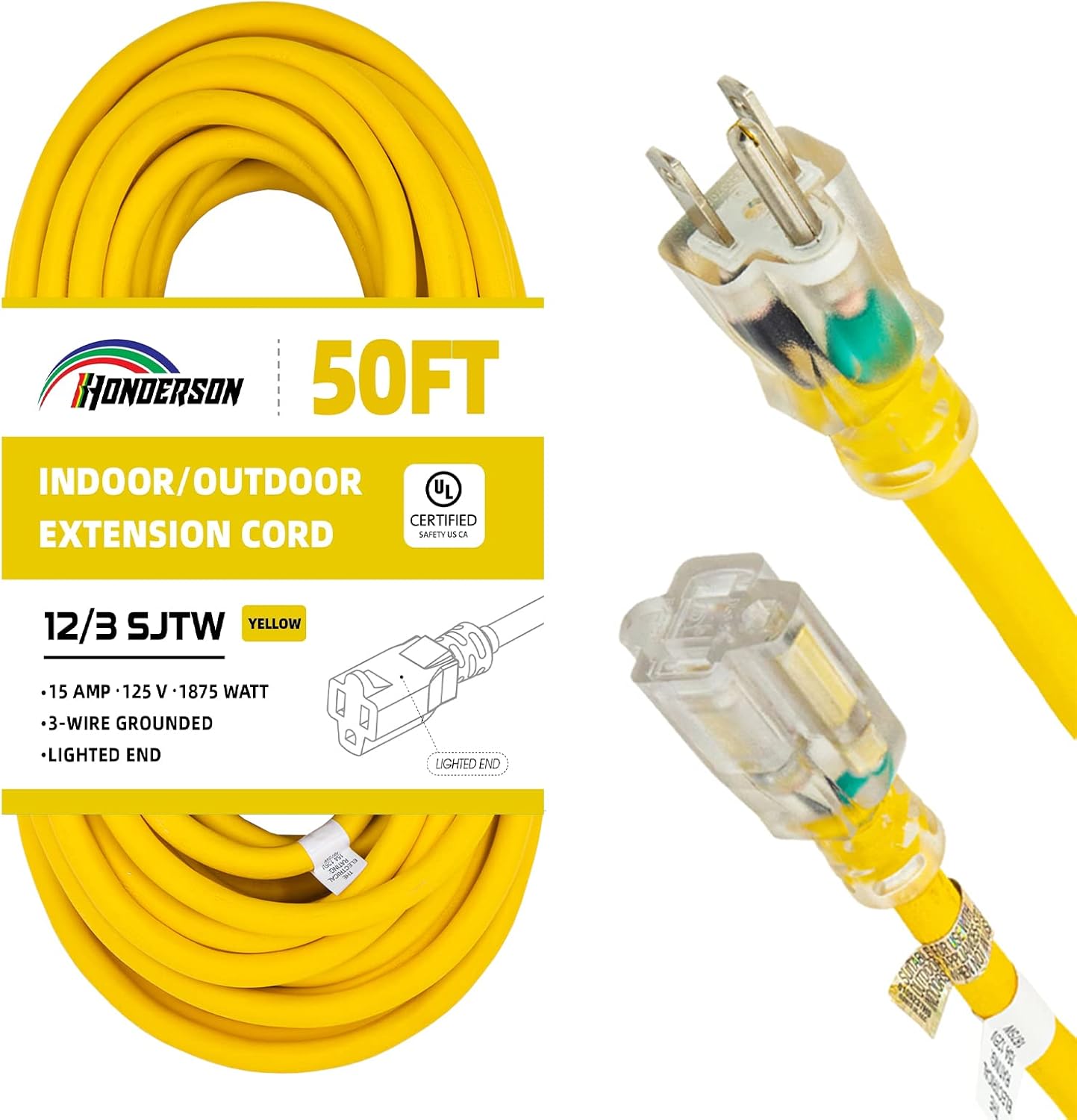 Indoor Outdoor Extension Cord Weatherproof 50FT Heavy Duty