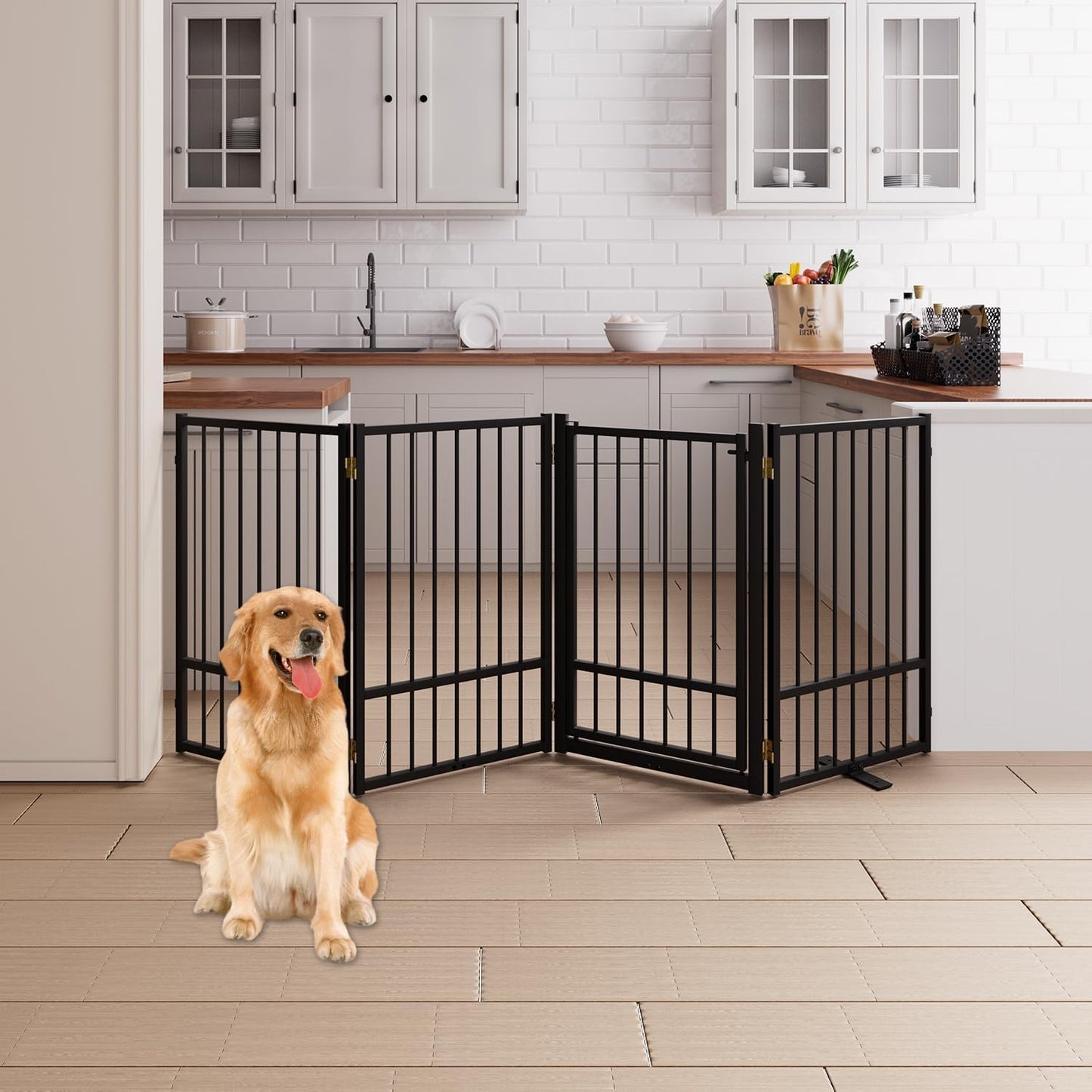 Freestanding Metal Dog Gate with Door for Indoor Use, 80 W x 32 H
