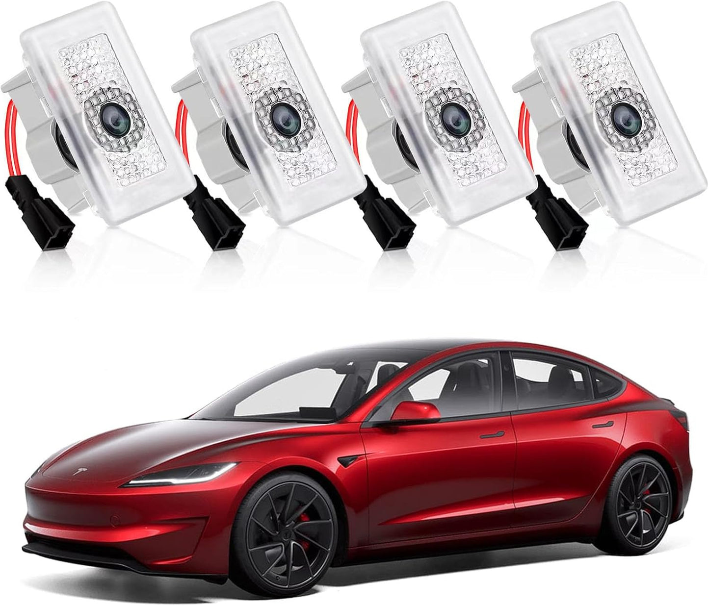4PCS Puddle Lights for Tesla Model 3/Y with T-Logo Projector