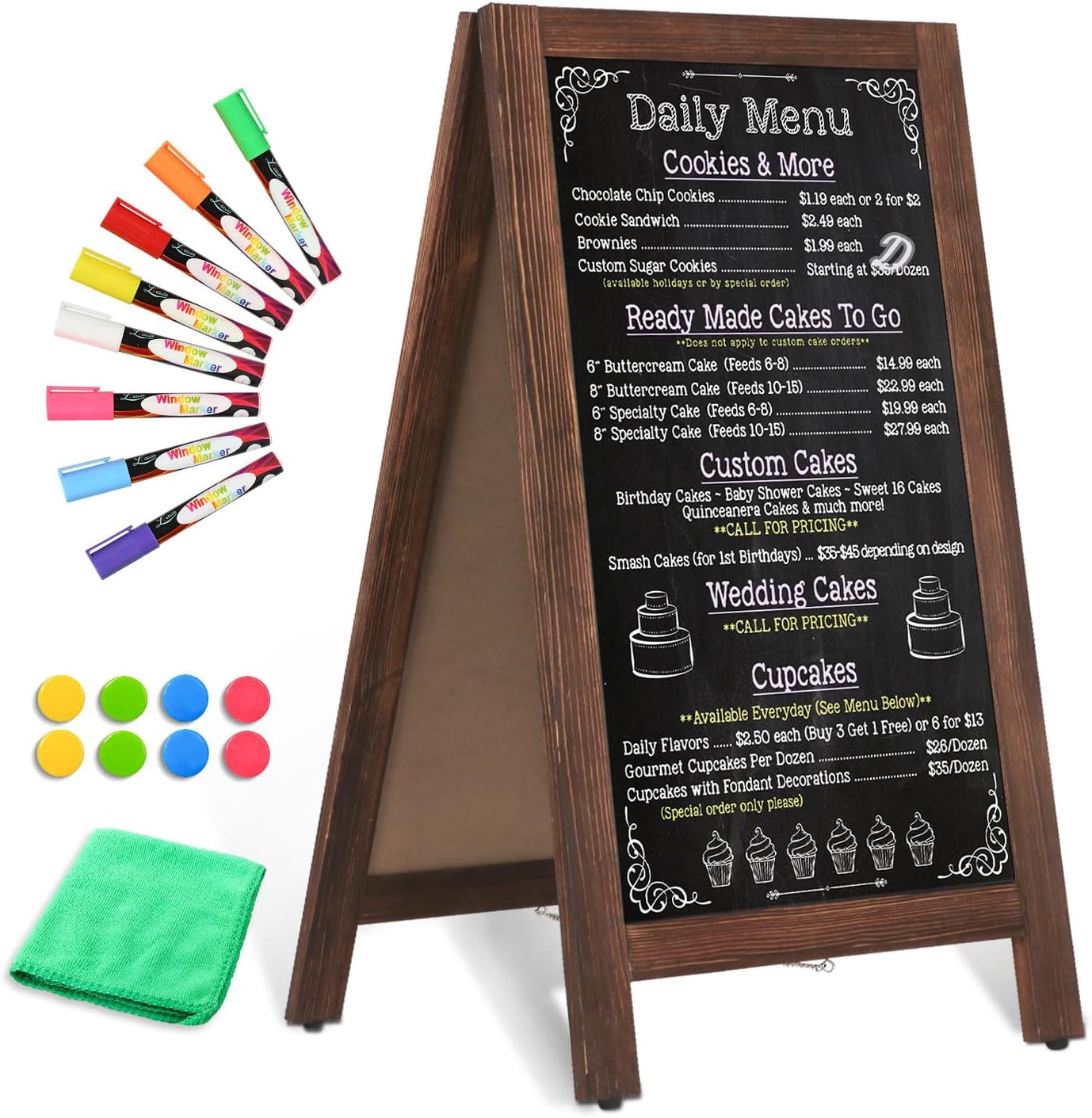 Wooden A-Frame Sign with Magnetic Double-Sided Chalkboard Display