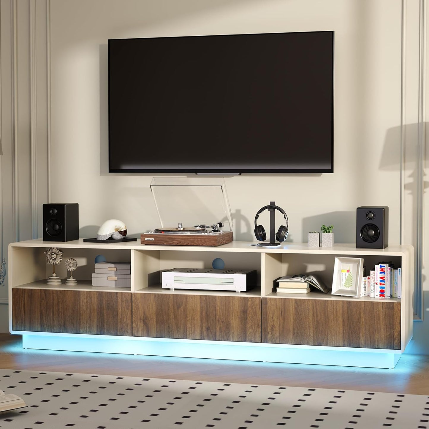 Spacious TV Stand with LED Lights, Storage - FansaFurn