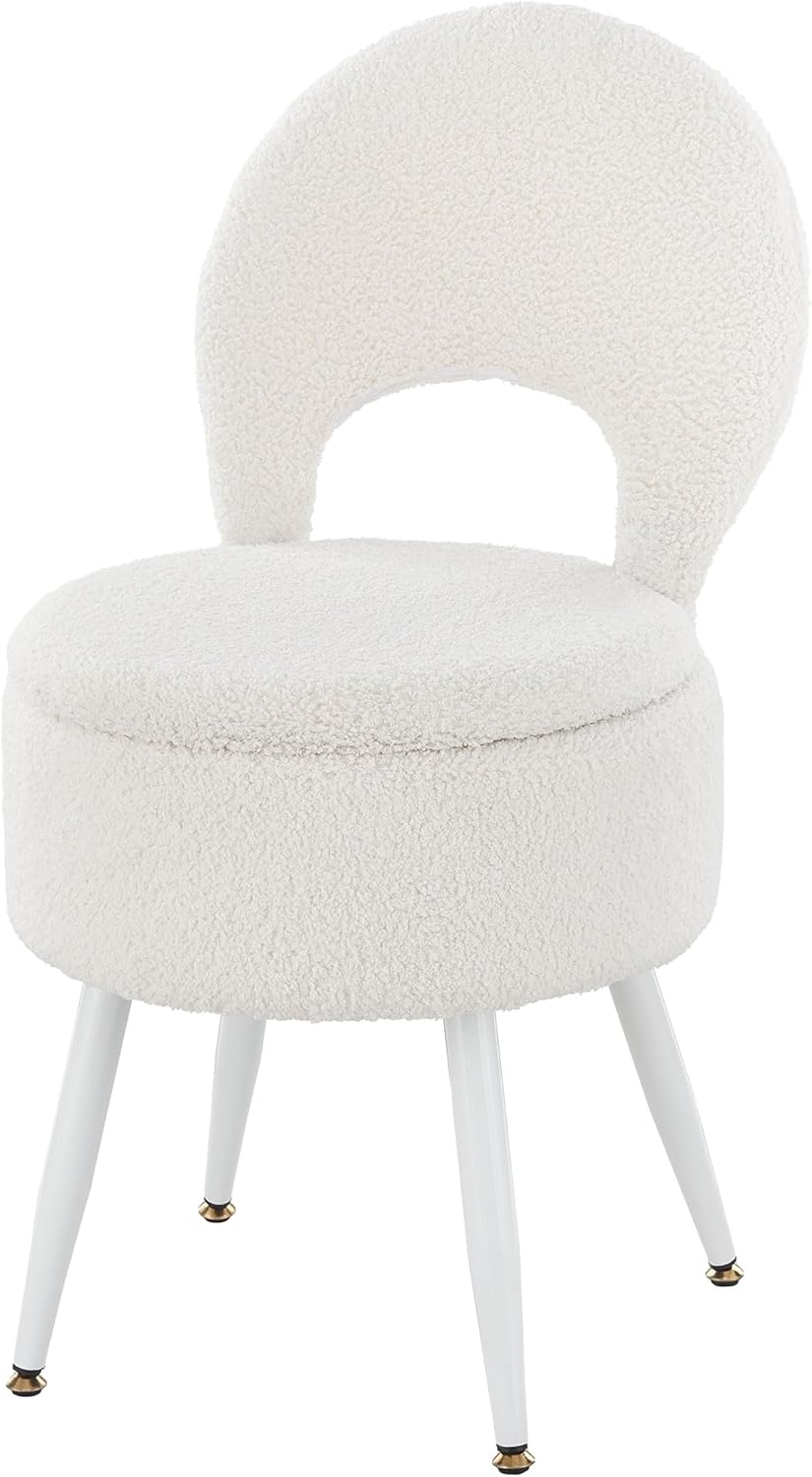 Vanity Stool with Storage and Backrest for Elegant Spaces