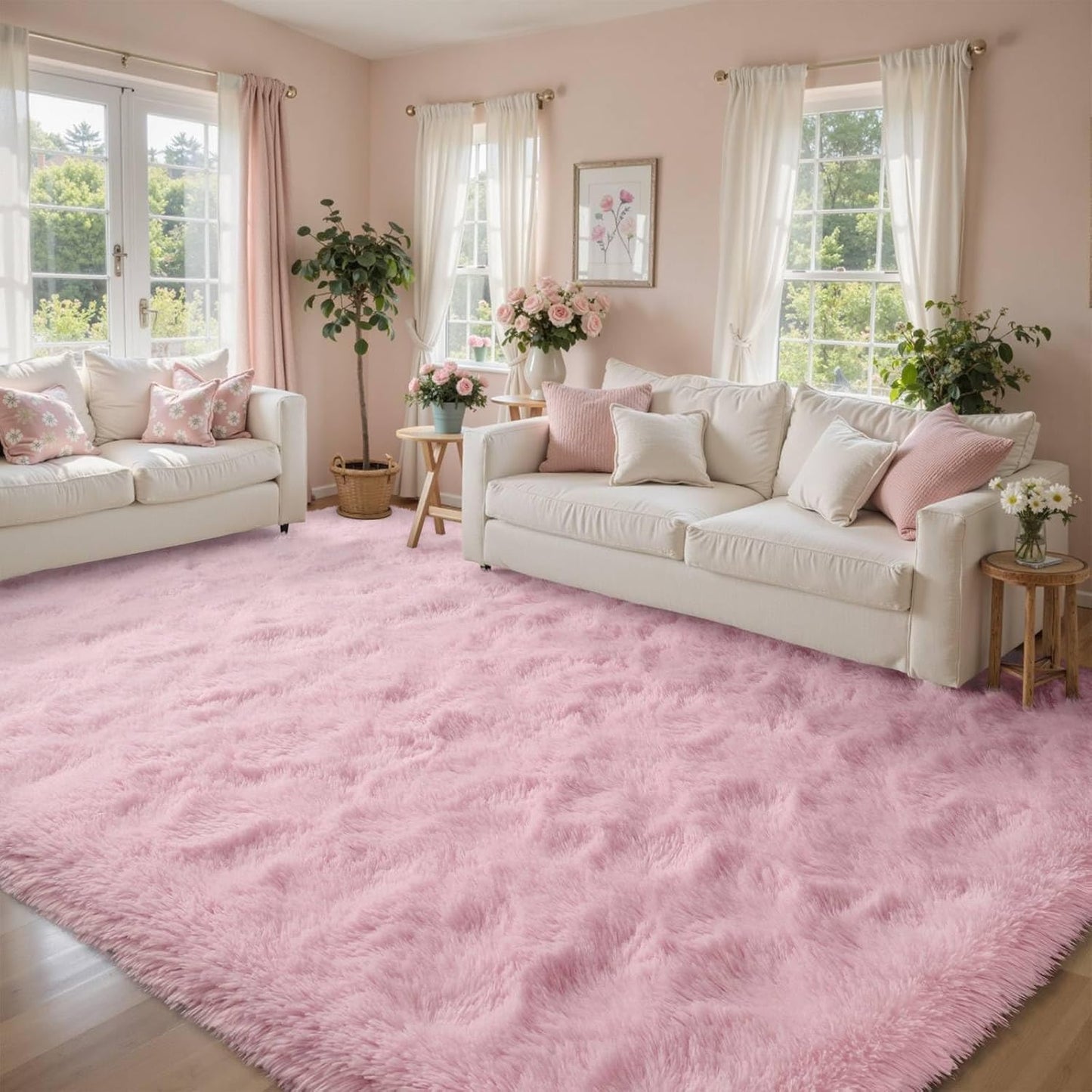 9x12ft Pink Fuzzy Rug for Living Room Soft Fluffy Carpet