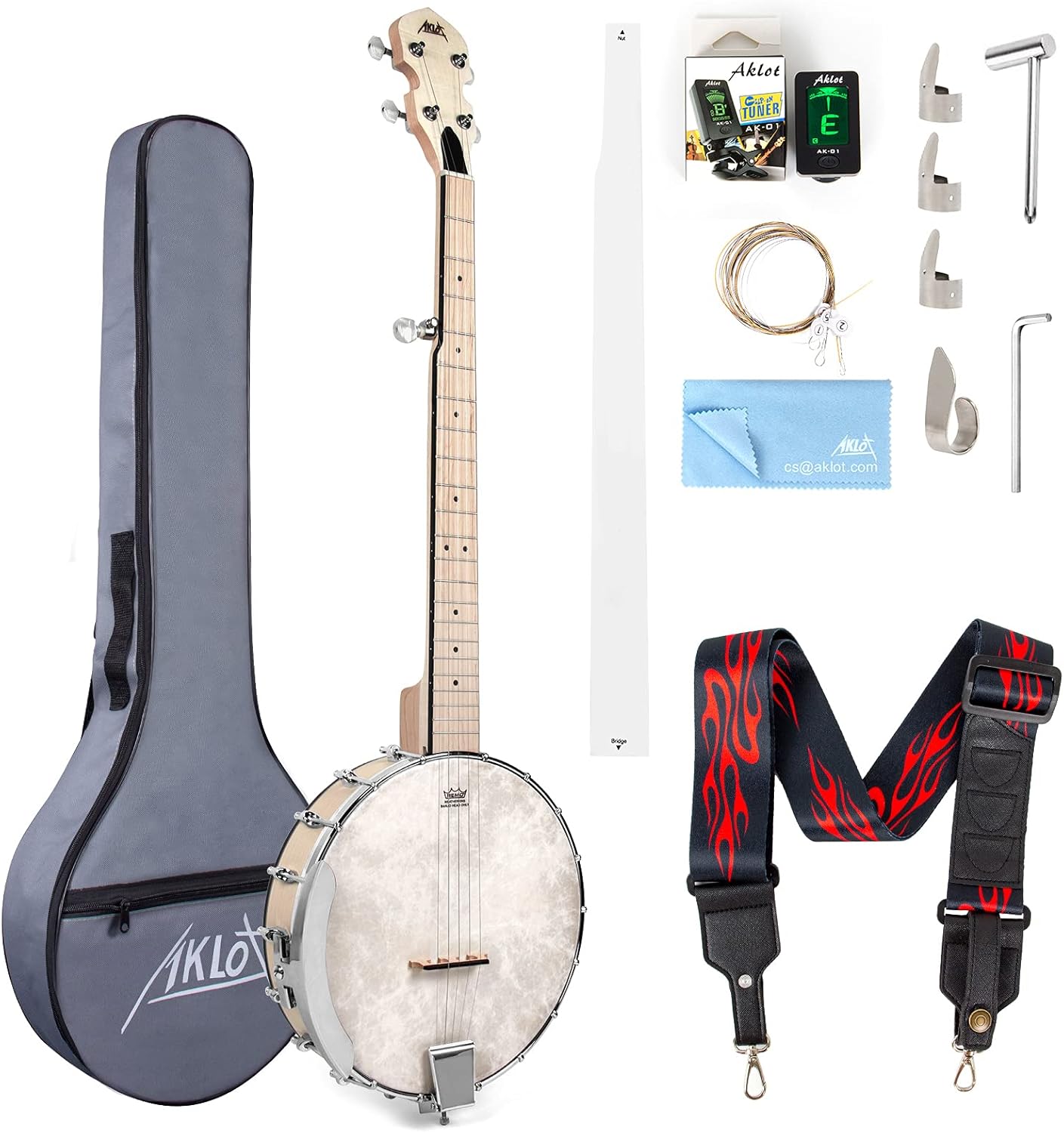 AKLOT 5 String Banjo Full Size Open Back with Accessories Kit