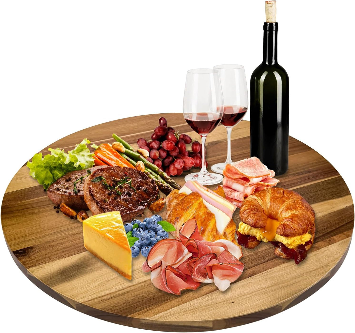 26 Inch Acacia Wooden Lazy Susan with 360 Degree Rotation
