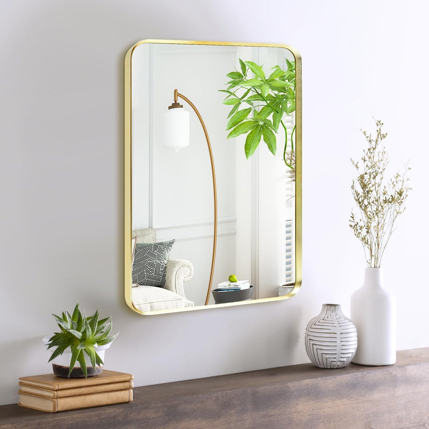 Wall Mount Mirror for Bathroom in Brushed Gold Metal Frame