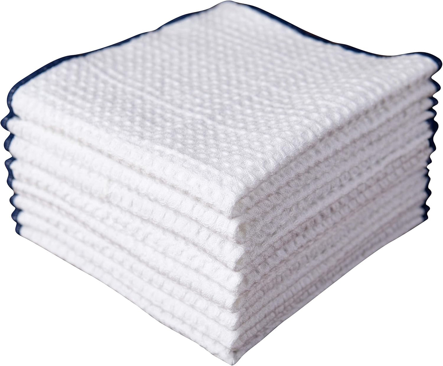 White Cotton Waffle Kitchen Towels Set of 8 - Absorbent & Bleach-Friendly by Sticky Toffee