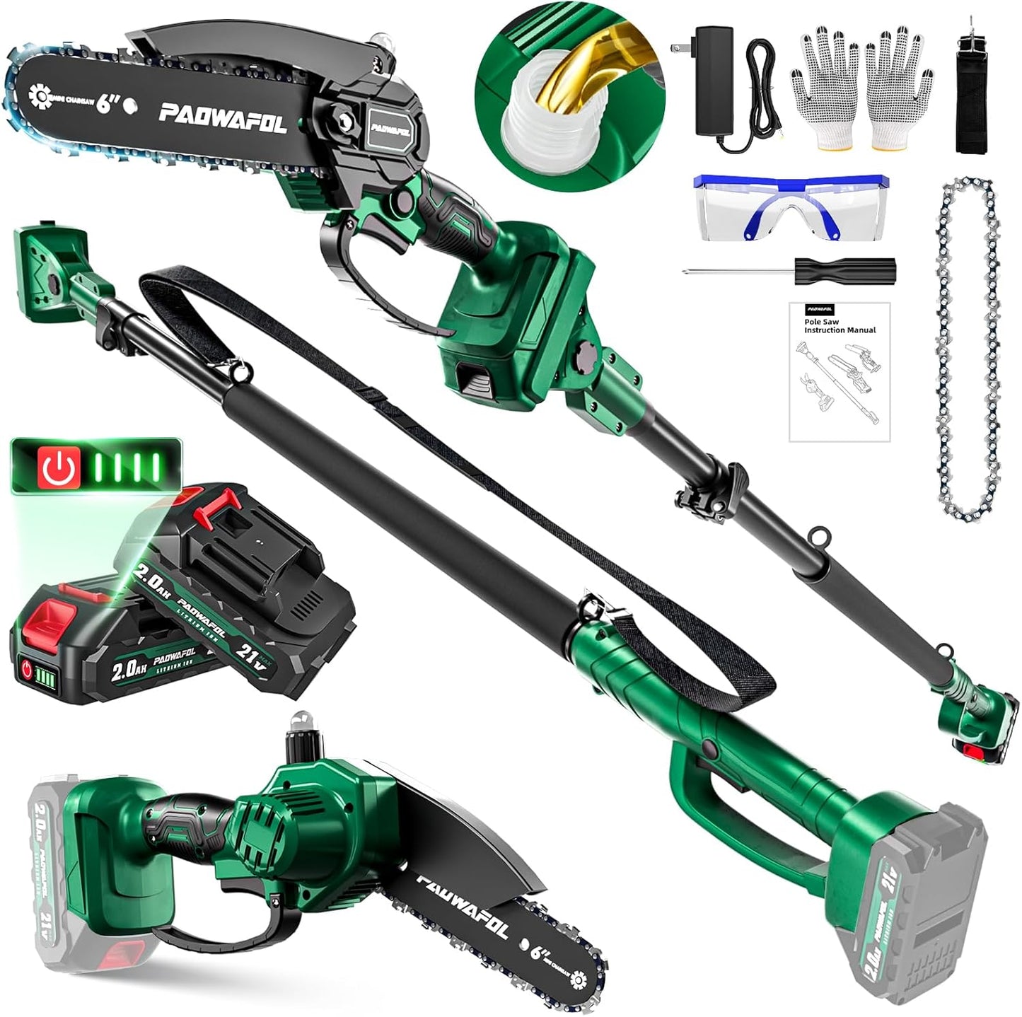 2-in-1 Pole Saws for Tree Trimming with Brushless Mini Chainsaw