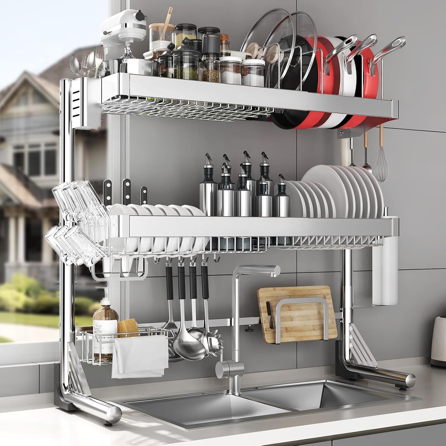 Over The Sink Dish Drainer Drying Rack for Organized Kitchen