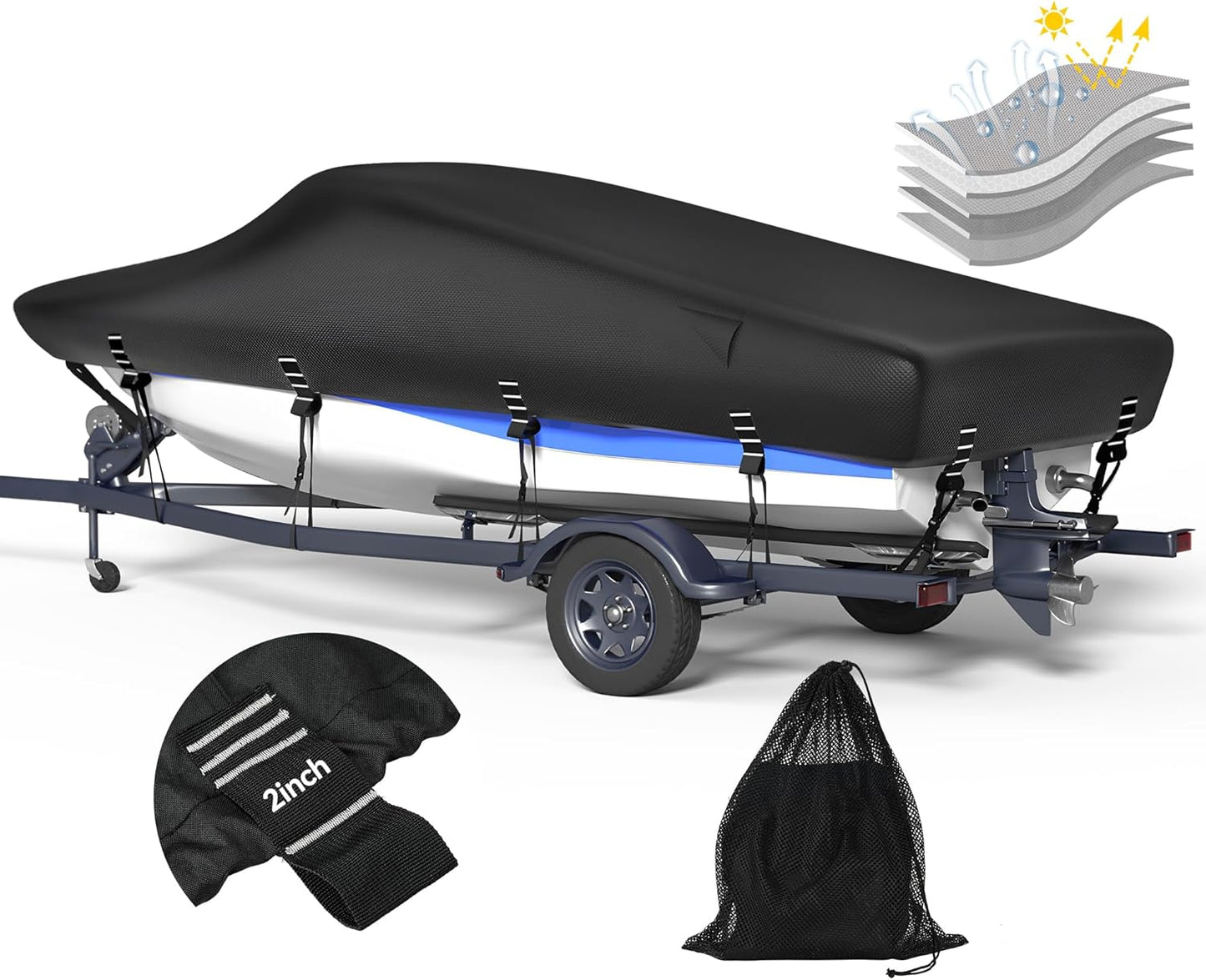 5-ply 1200D Boat Cover with Storage Bag for 16-18.5ft Boats