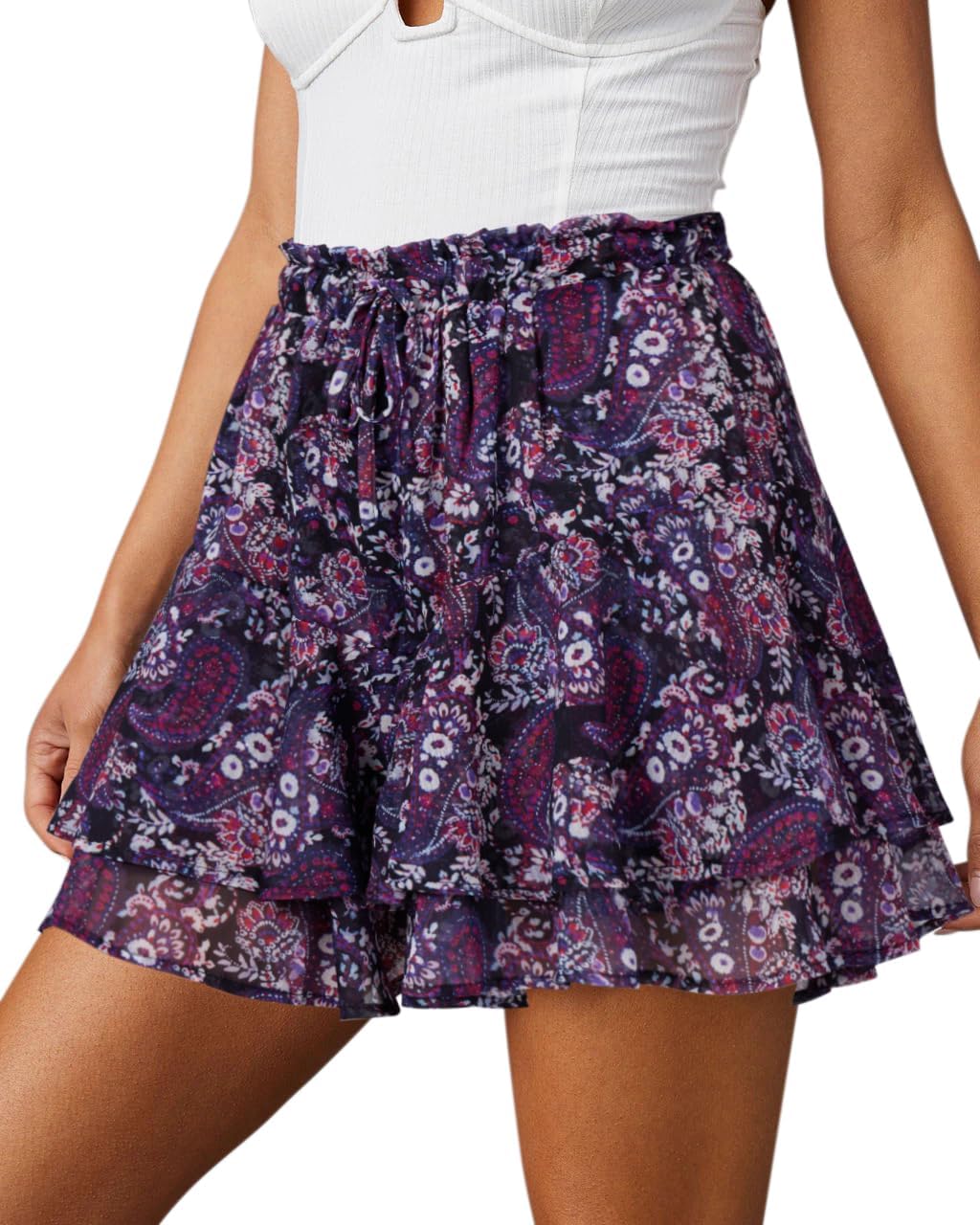 Flowy Shorts for Women Casual Boho Floral Ruffle Mini Skirts