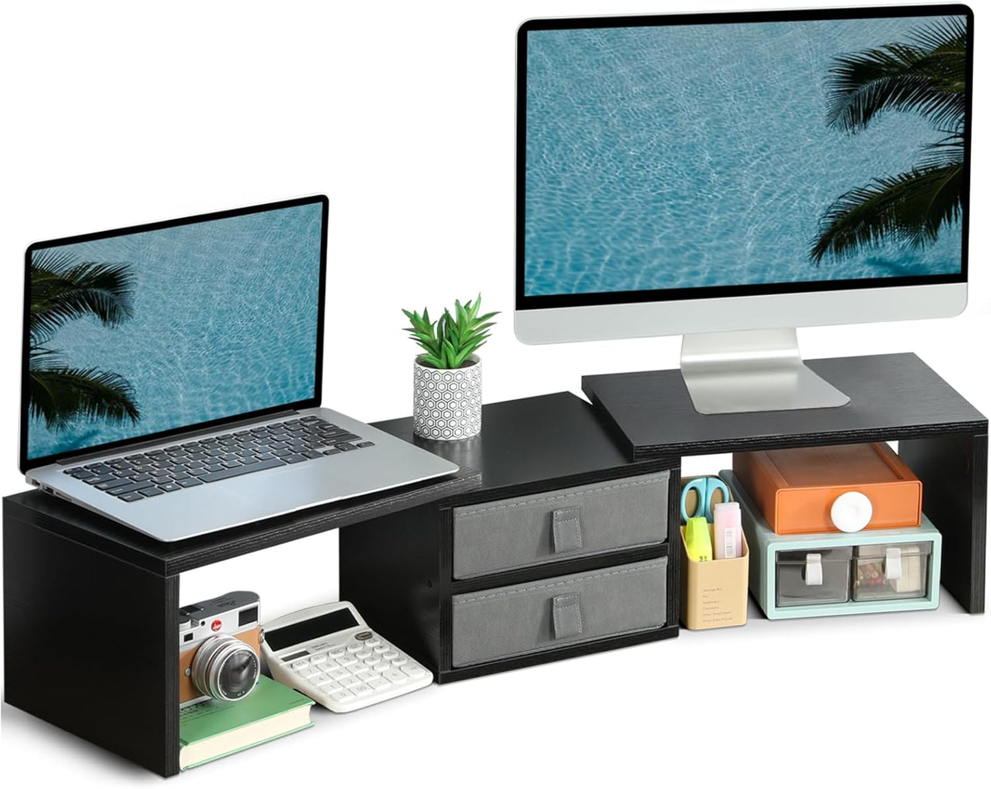 TEAMIX Dual Monitor Stand Riser with Adjustable Length and Angle