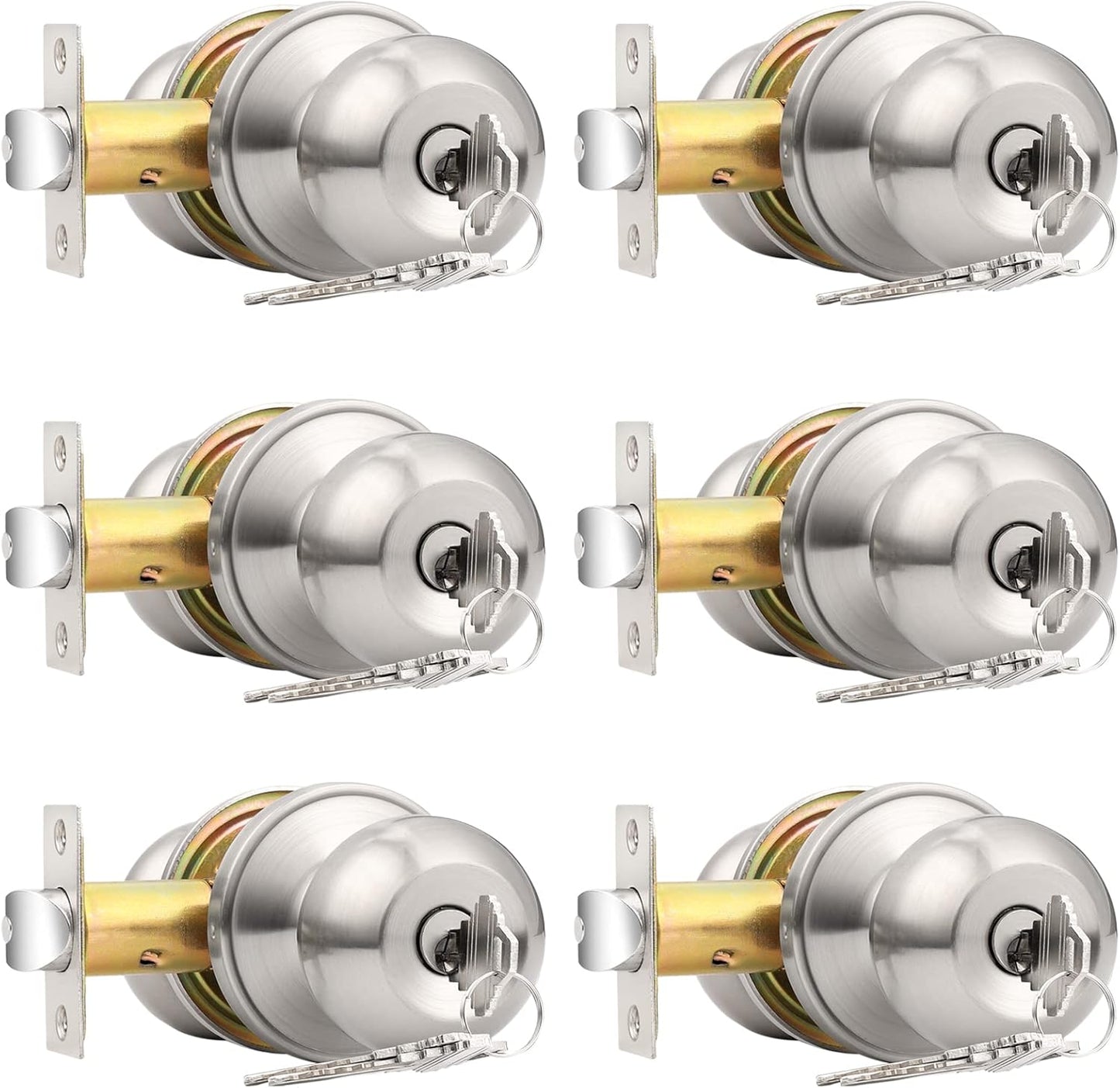 Probrico Brushed Nickel Entry Door Knobs Combo Pack for Security