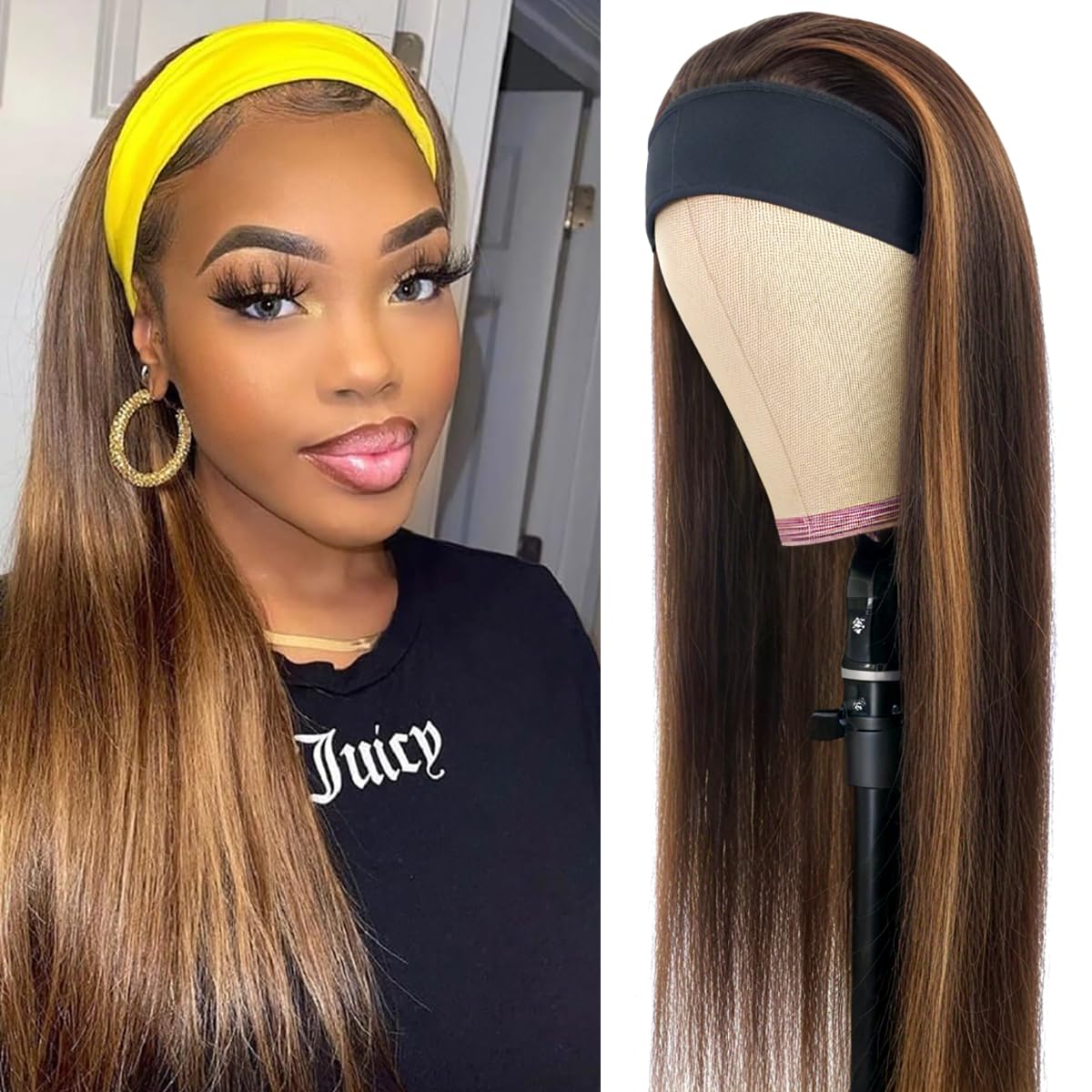Highlight Ombre Headband Wig Human Hair for Easy Styling