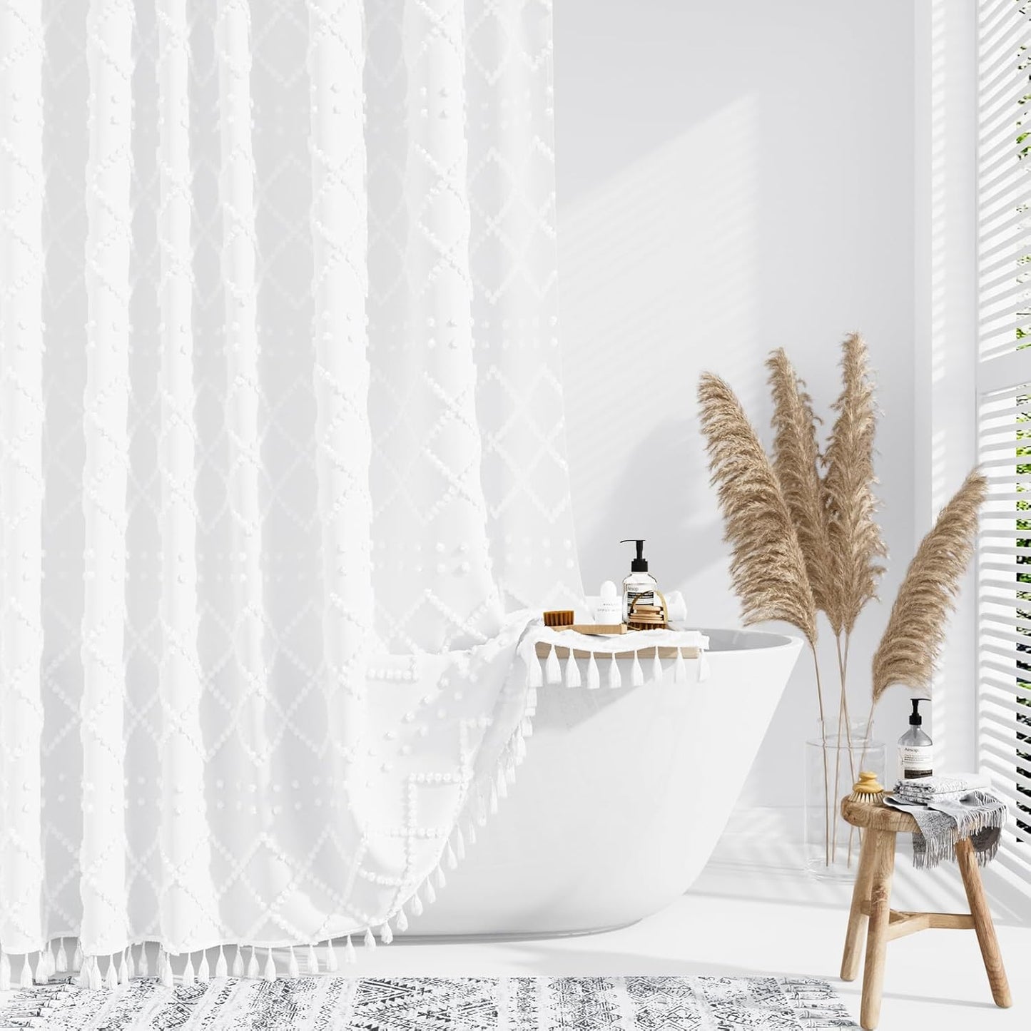 Chic Geometric Tassel Shower Curtain, Waterproof 72x72