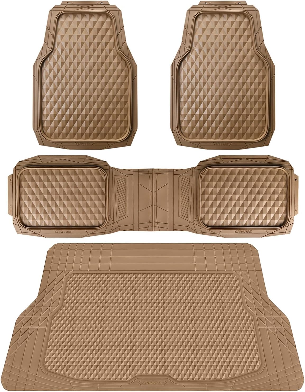 CAR PASS Heavy Duty Rubber Beige Car Floor Mats for All Weather