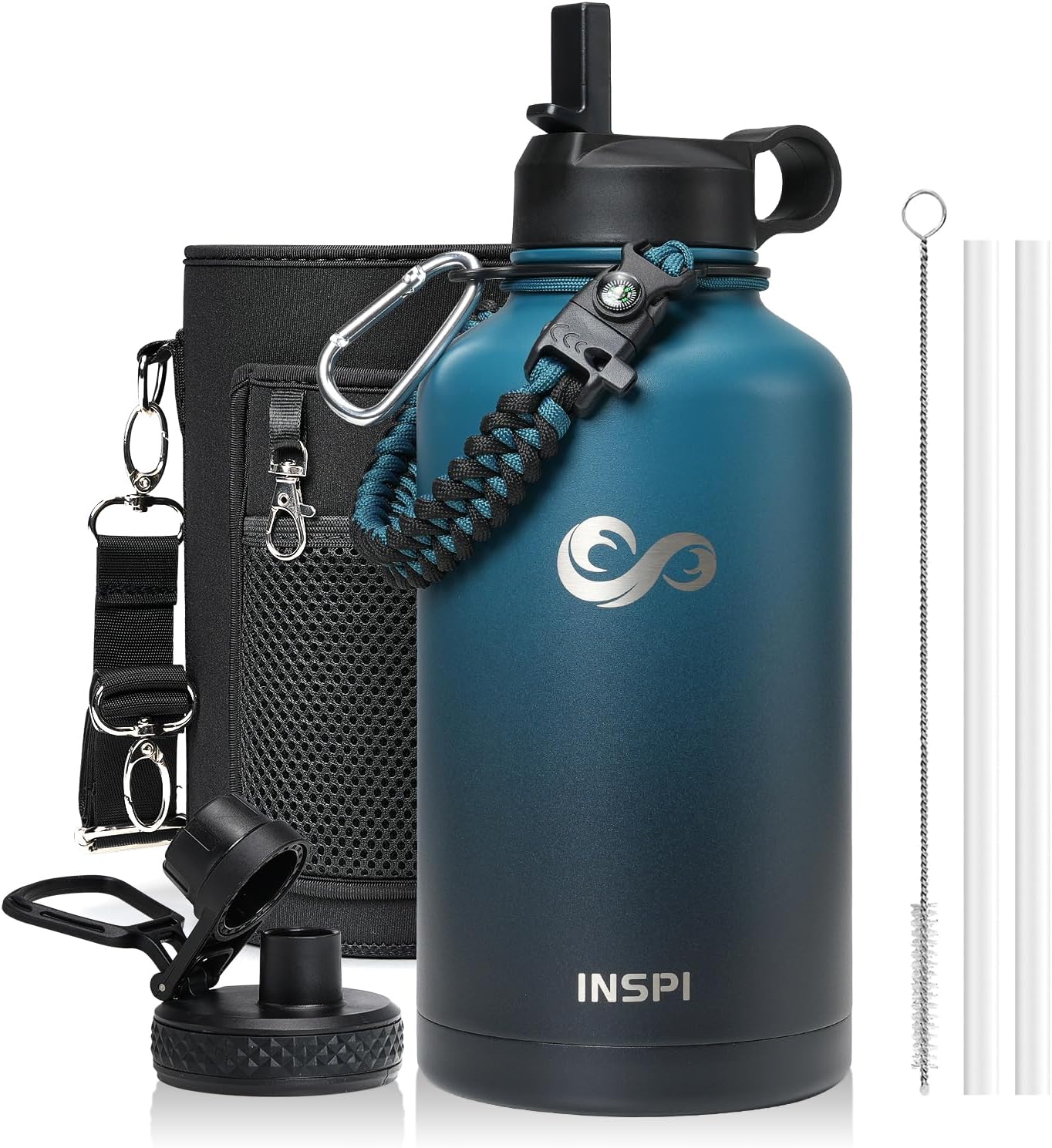 INSPI Insulated Water Bottle 64oz with Paracord Handle for Adventures