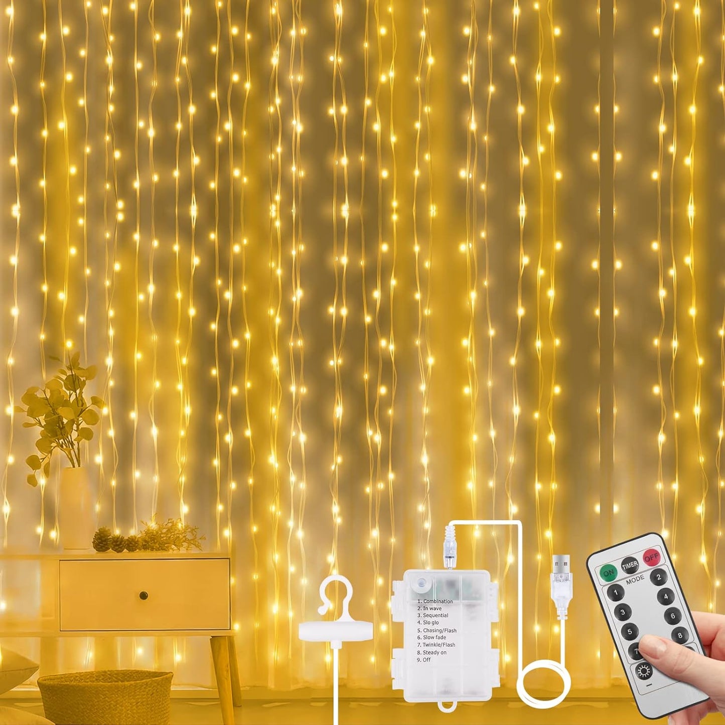 Vicloon 300 LED Warm White Curtain Lights - Remote Controlled for Indoor & Outdoor