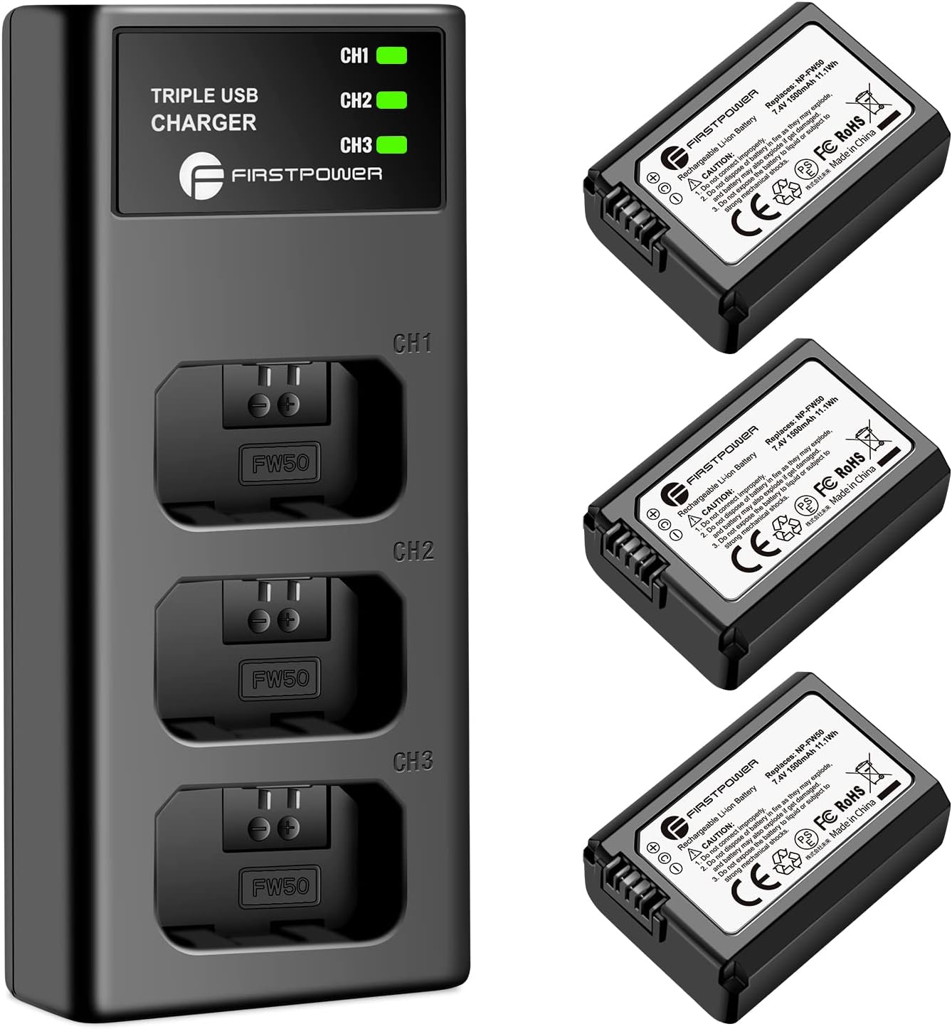 FirstPower NP-FW50 Battery Pack with Triple Charger for Sony