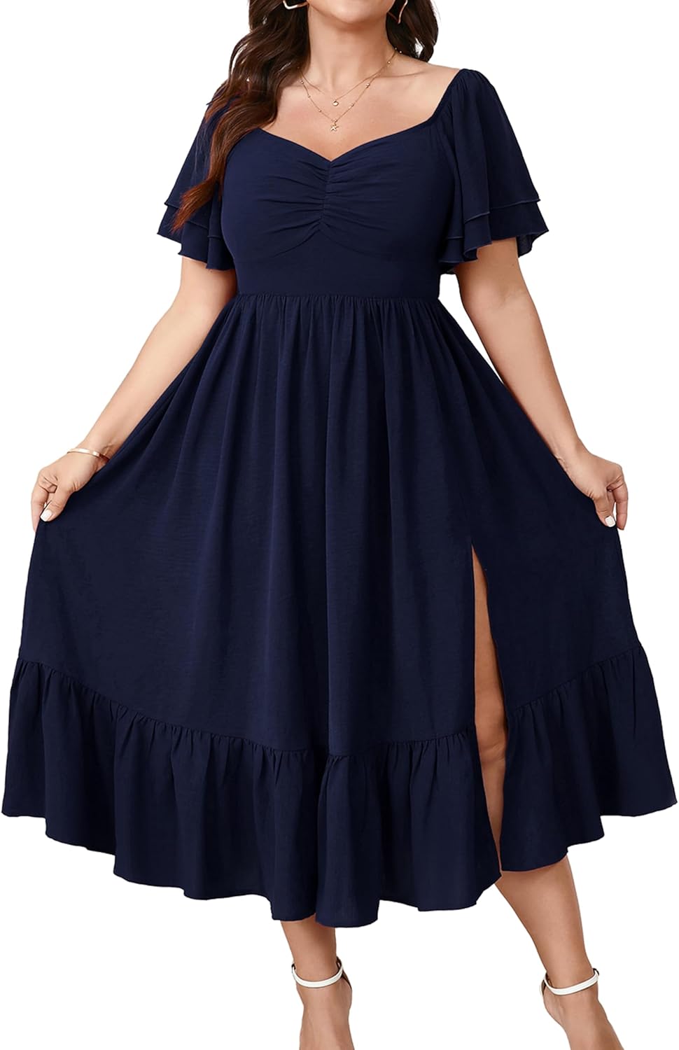 SCOMCHIC Plus Size Wedding Guest Cocktail Dress with Slit