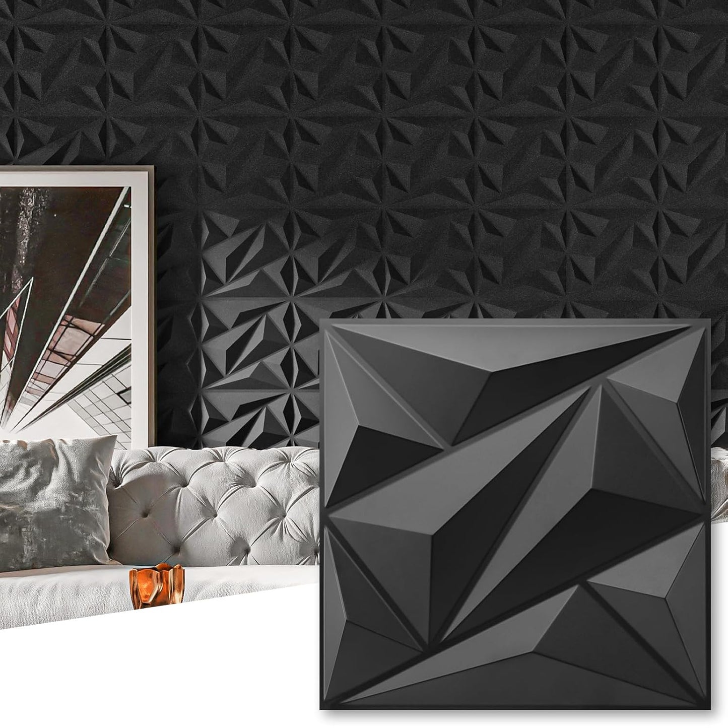 Art3dwallpanels 50 Pack 3D Wall Panel Diamond for Home Decor