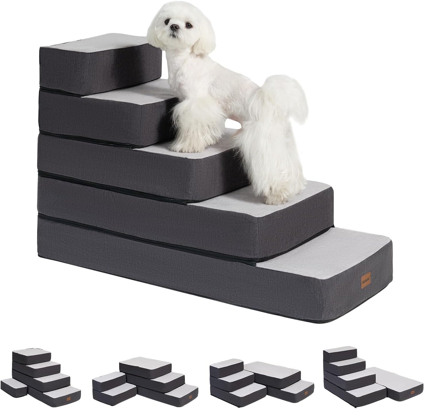 5-Step Adjustable Dog Stairs for High Beds and Small Pets