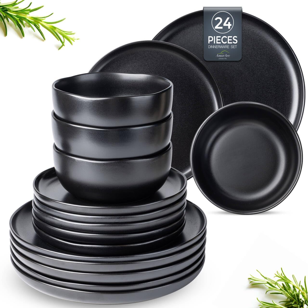 AmorArc Ceramic Dinnerware Sets with Wavy Rim for 8 People