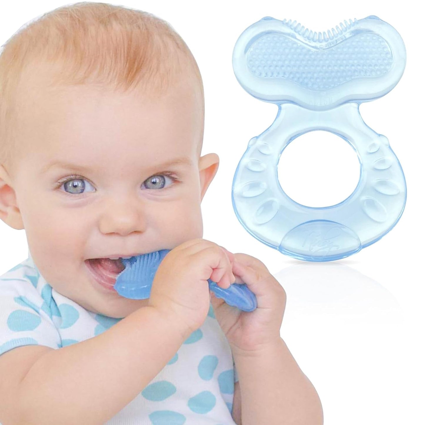 Nuby Silicone Teethe-eez Teether: Soothing Bristles, Hygienic Case, Blue