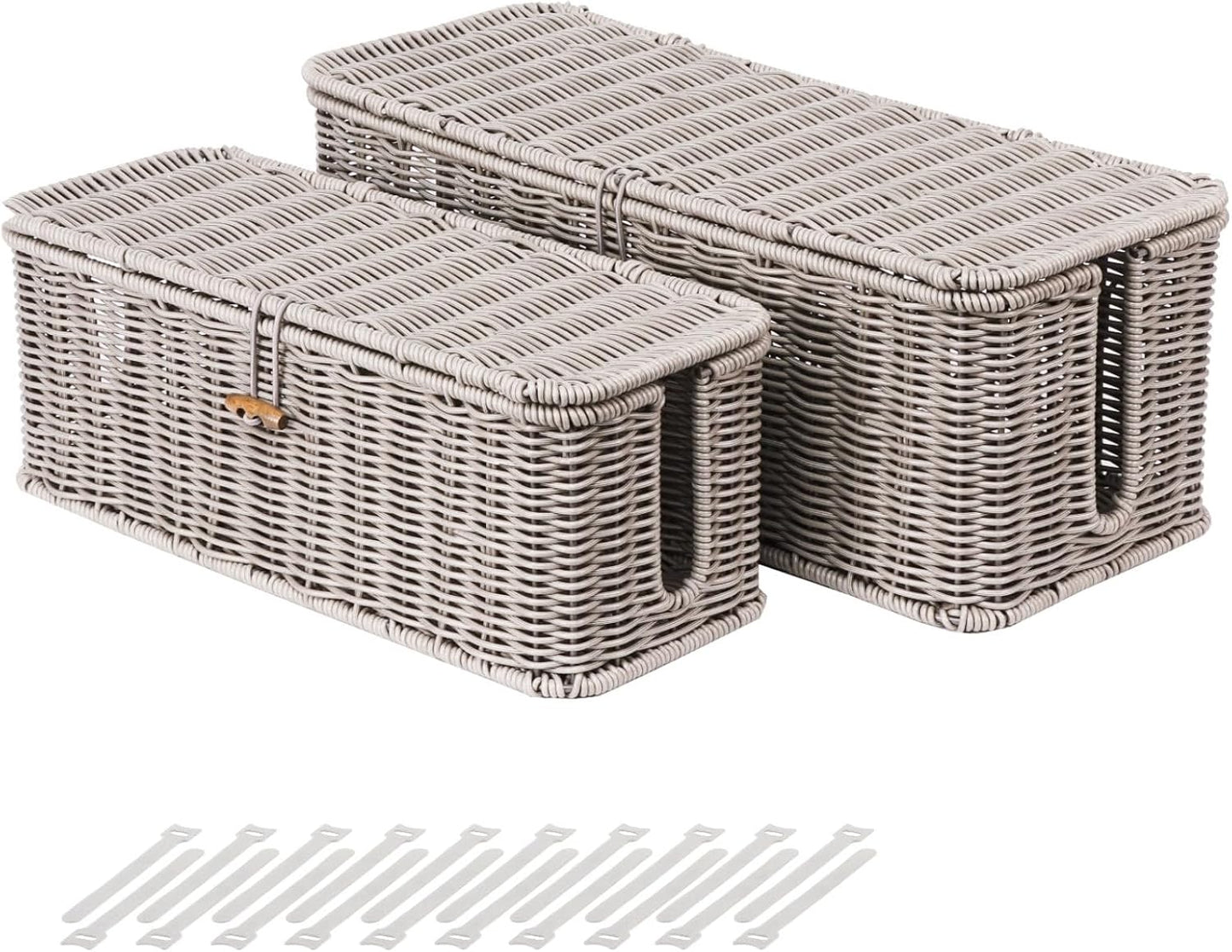 BROWNLILY Rattan Style Cable Management Box for Desk Organization