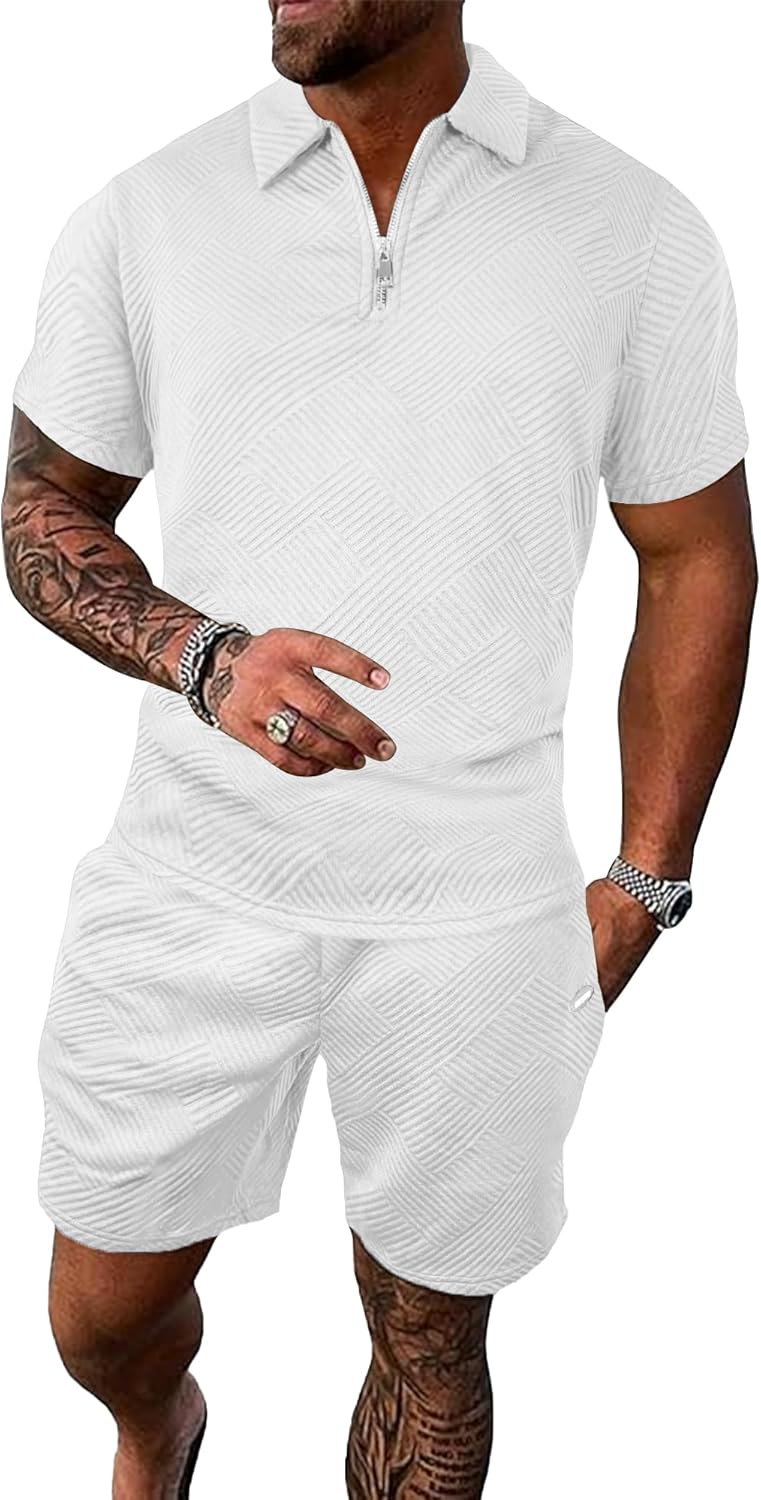 PLEPAN Mens Polo Shirt and Shorts Set for Stylish Comfort