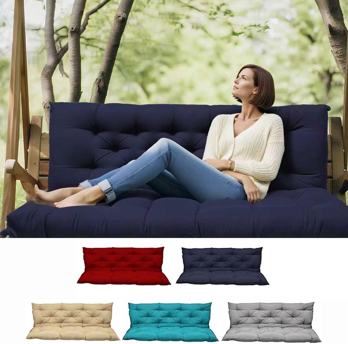 Outdoor Swing Cushions for 3 Seater with Backrest and Ties