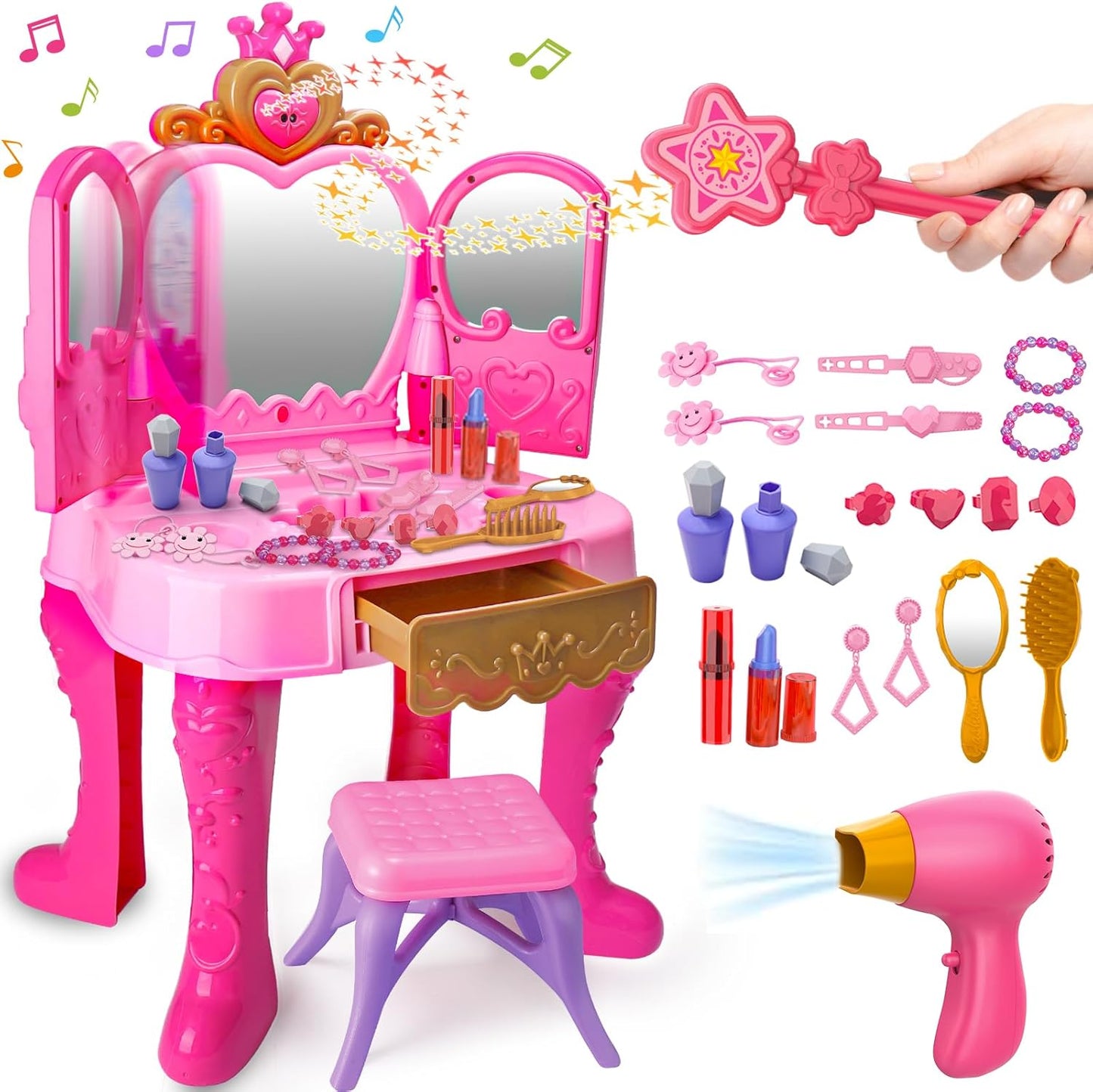 Toddler Vanity Magic Makeup Set Table and Chair for Girls