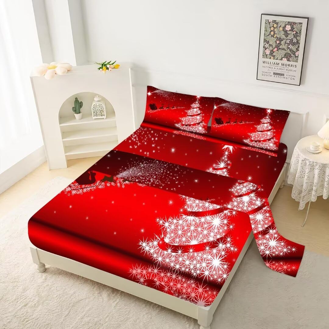 kxry Merry Christmas Fitted Sheet Set for Holiday Decor