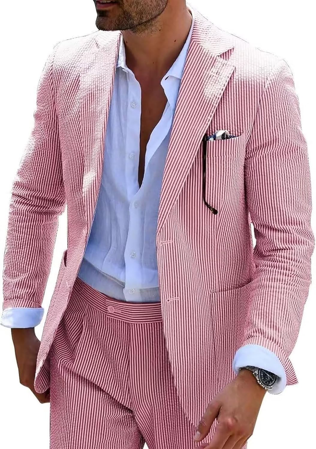 Seersucker Slim Suits for Men - Perfect for Summer Weddings